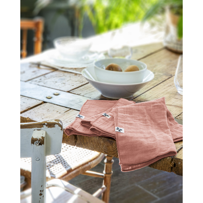 Set of 2 cotton muslin hand towels L'EFFET PAPILLON Pink