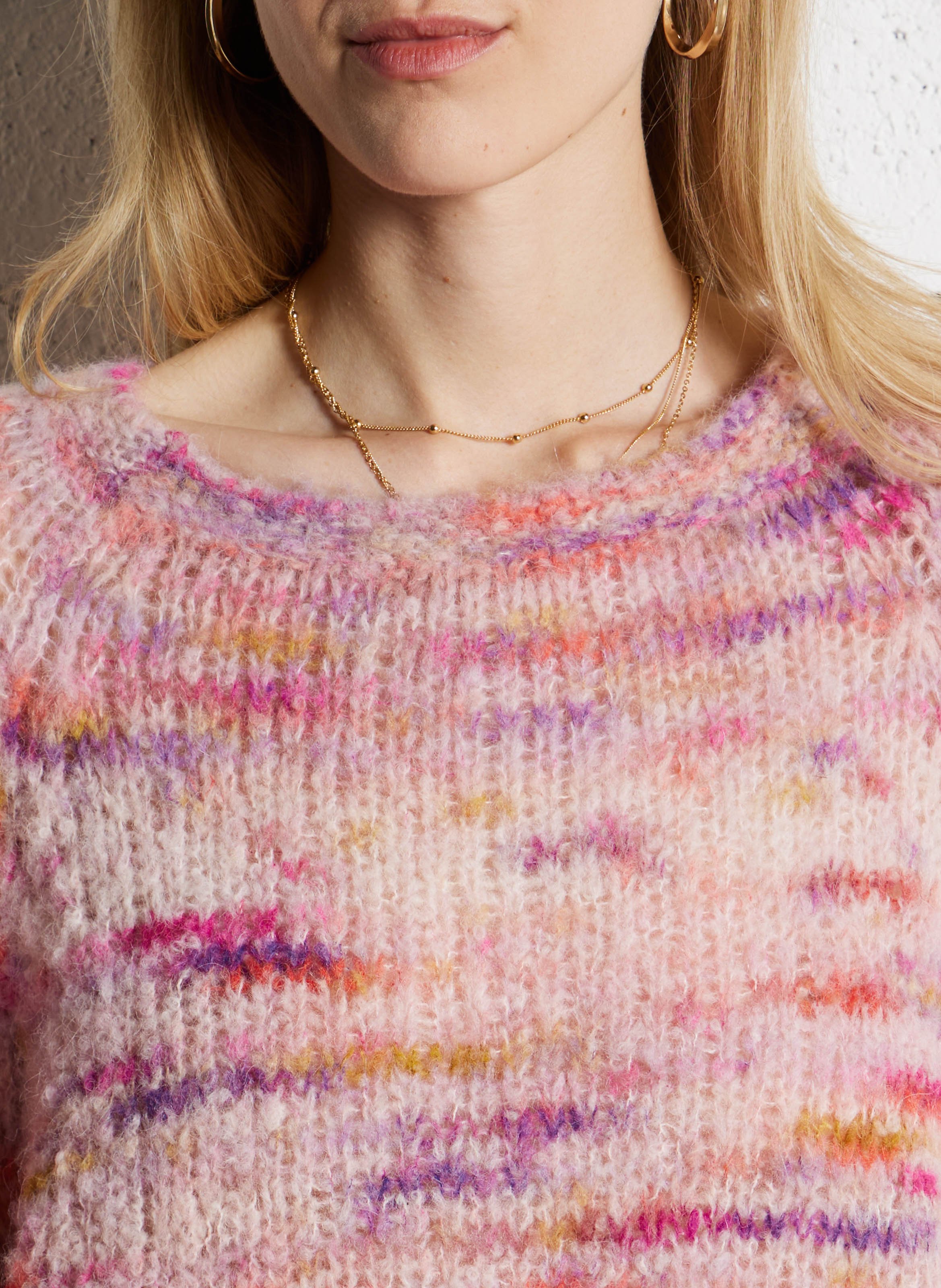 Pull droit col rond jacquard en alpaga mélangé SUNCOO Rose