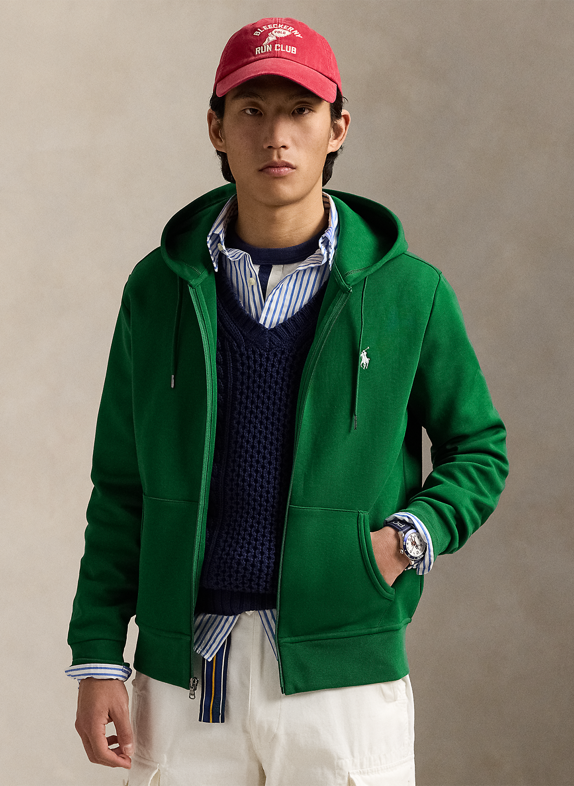 Sweat zippé à capuche en coton doux POLO RALPH LAUREN Vert