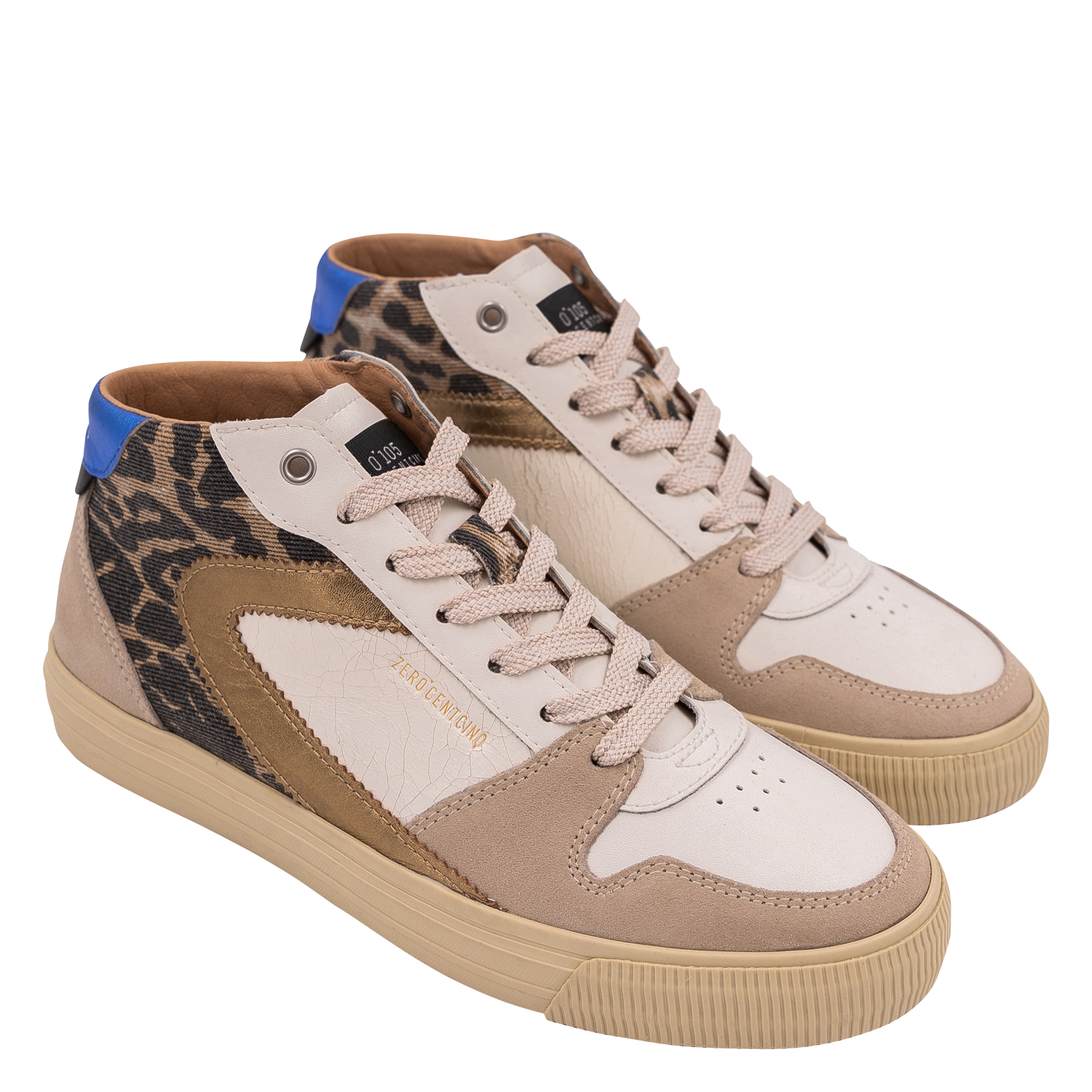 Hohe Sneaker aus gemischtem Leder 0&#039;105 Weiss