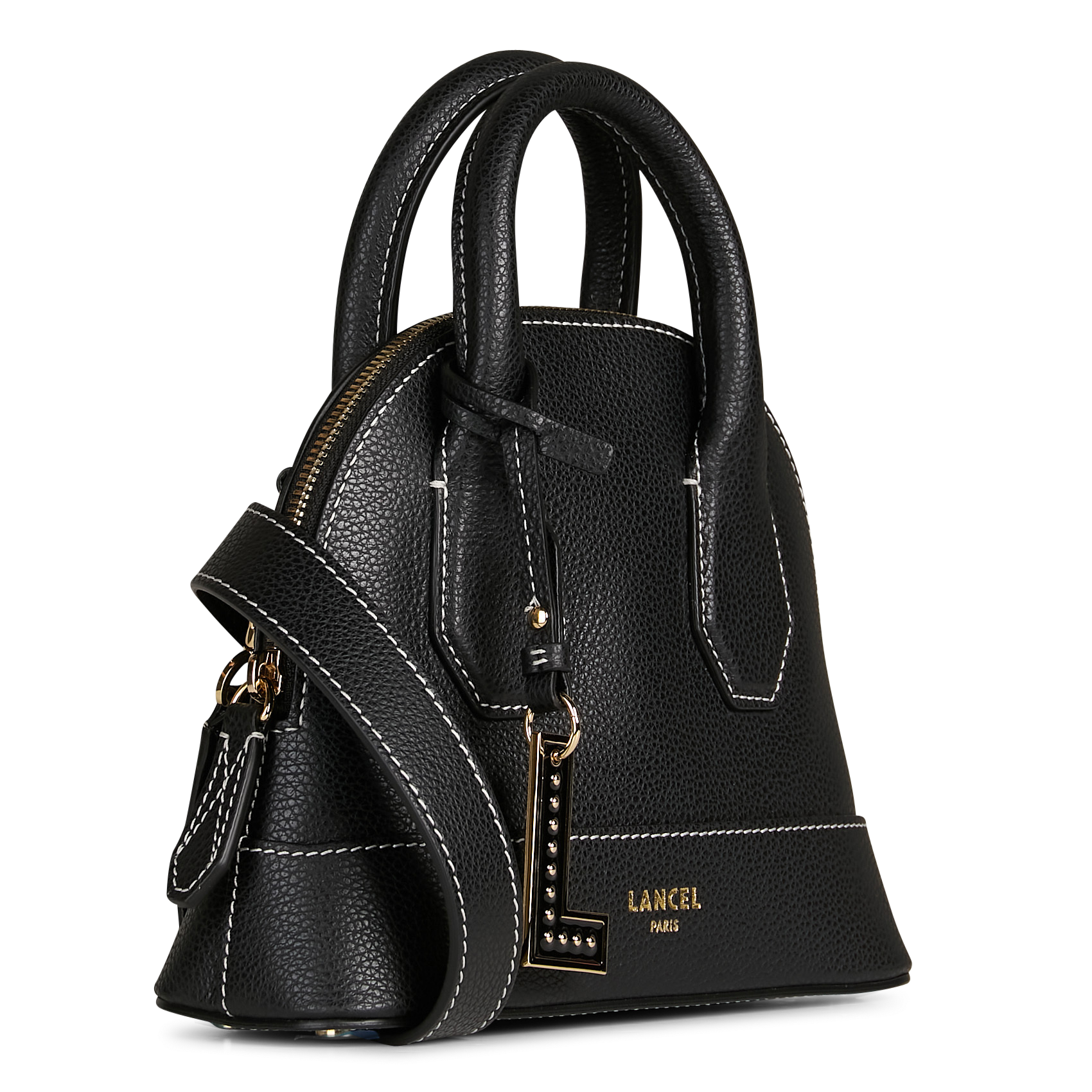 Mini sac bandoulière uni en cuir grainé LANCEL Noir