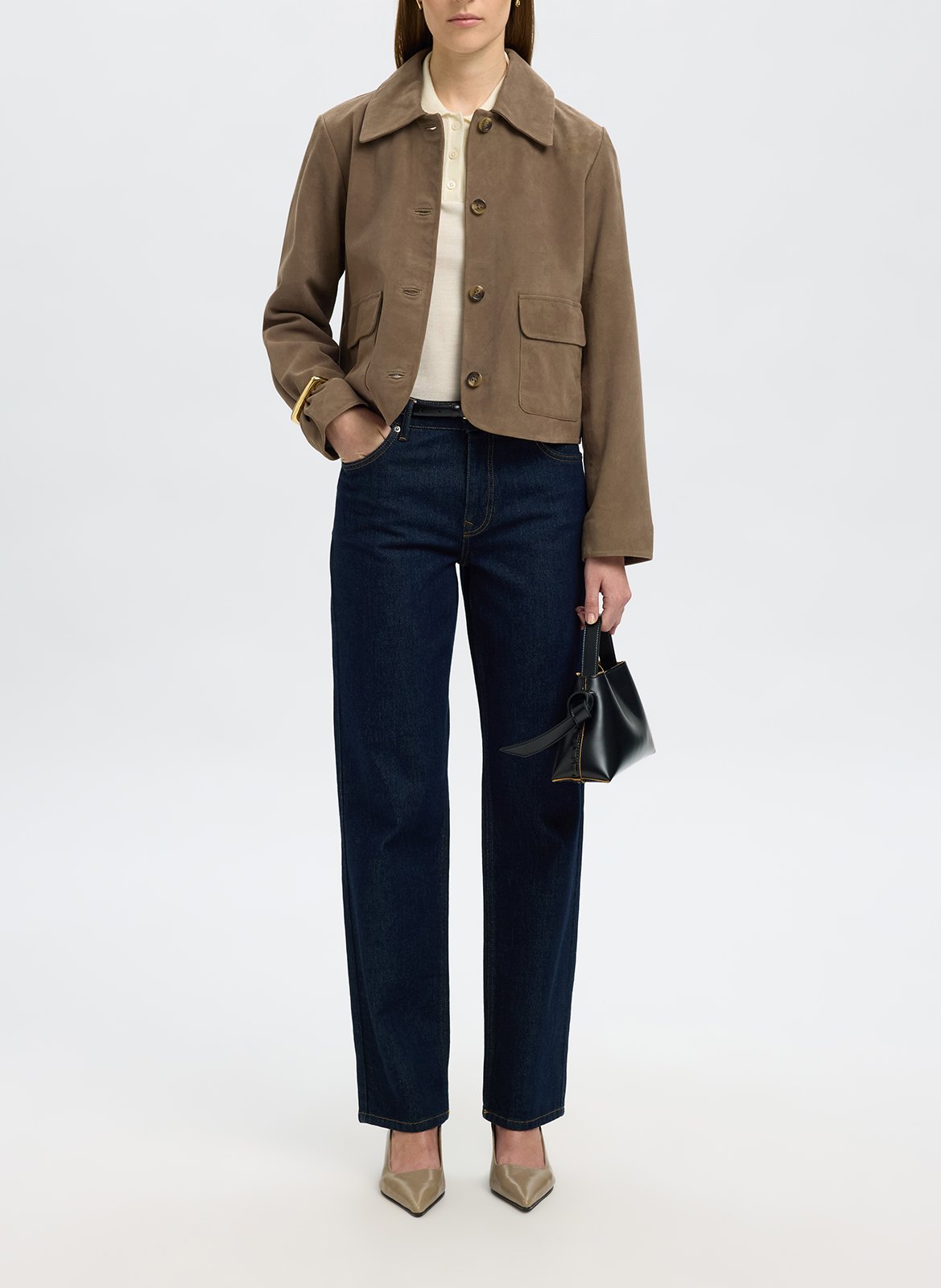 Lambskin leather jacket with classic collar SELECTED Grey