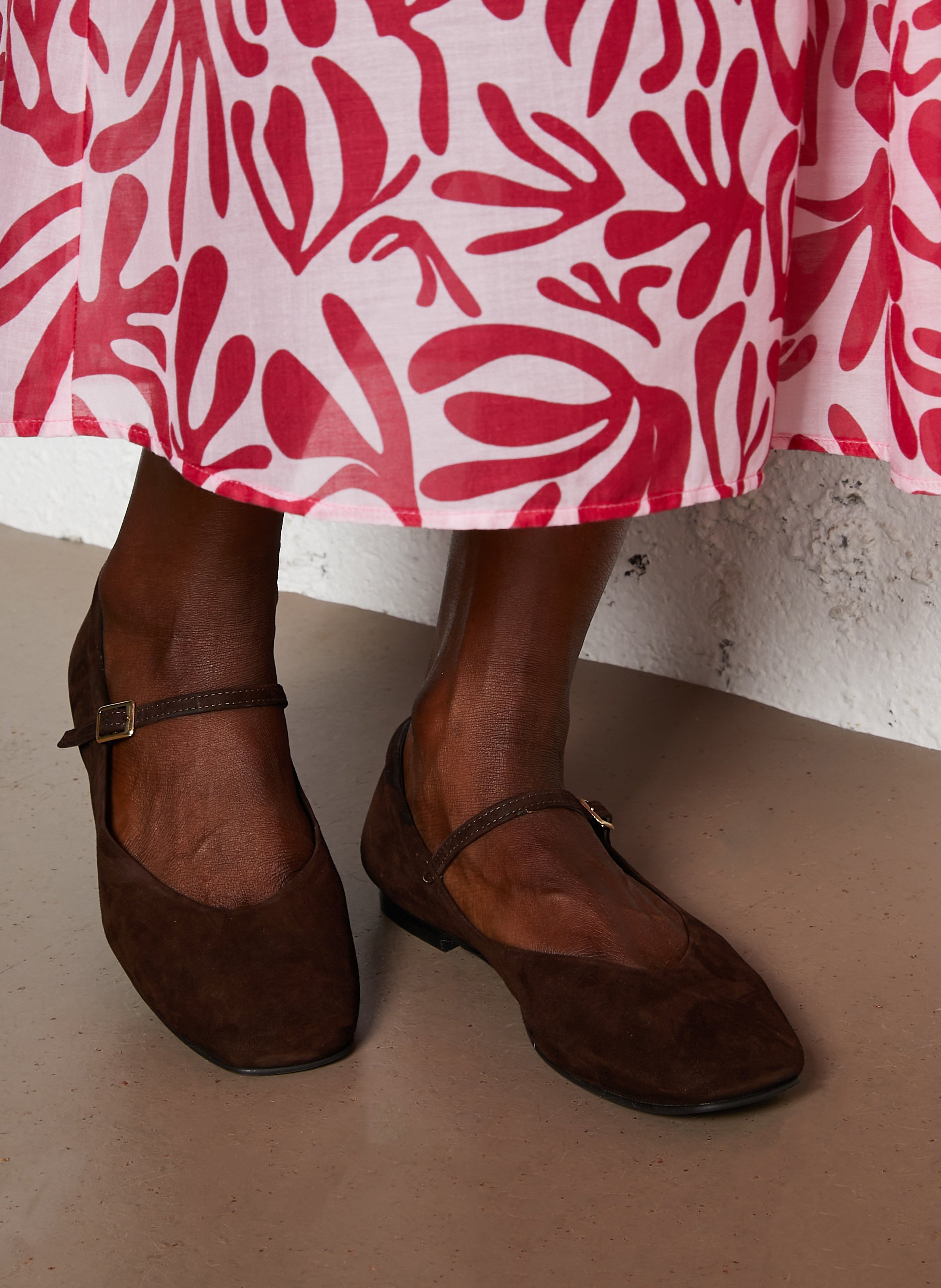 Suede ballet flats with leather strap BOCAGE Brown