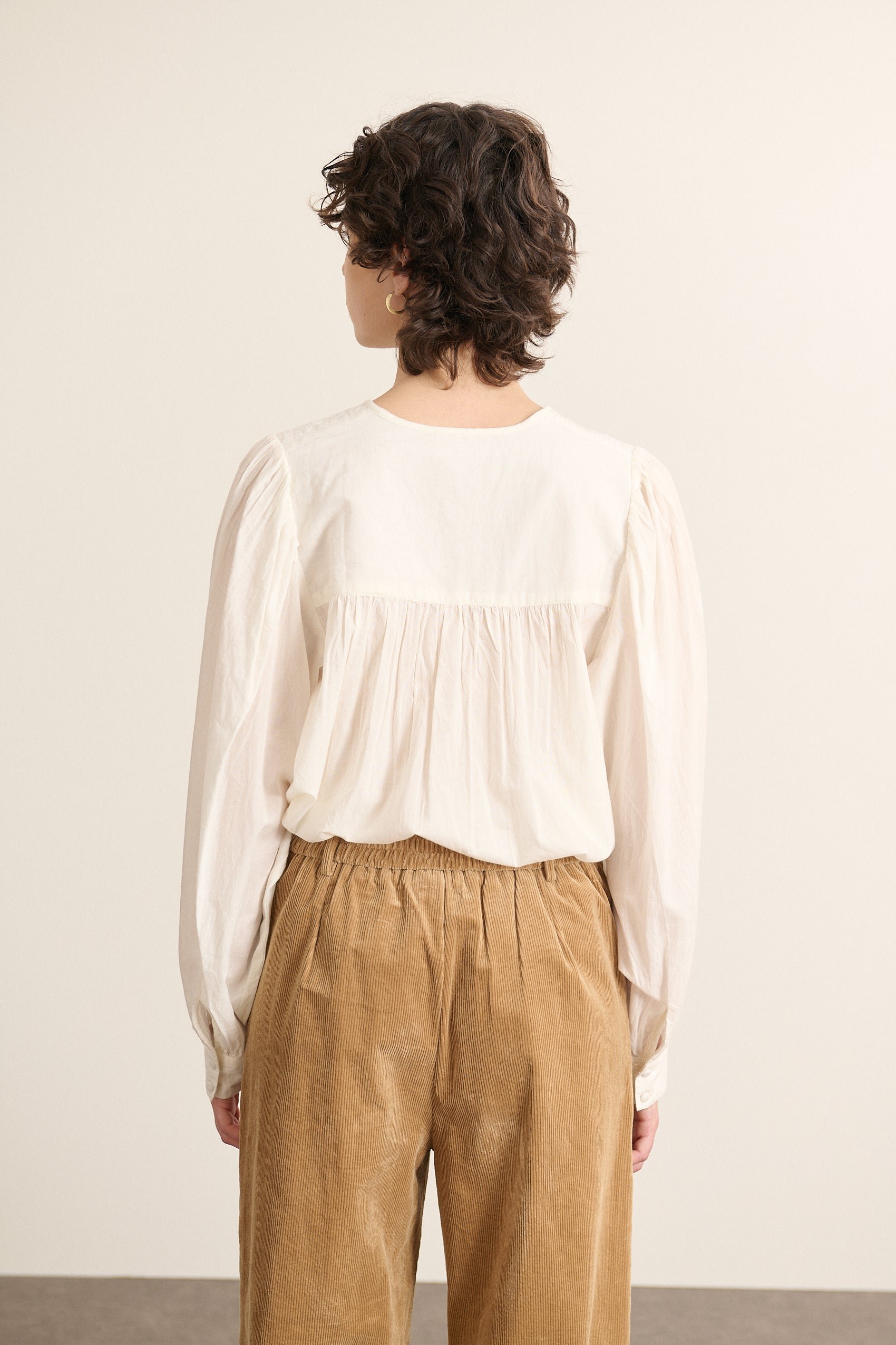 Loose blouse with long embroidered sleeves GARANCE PARIS White