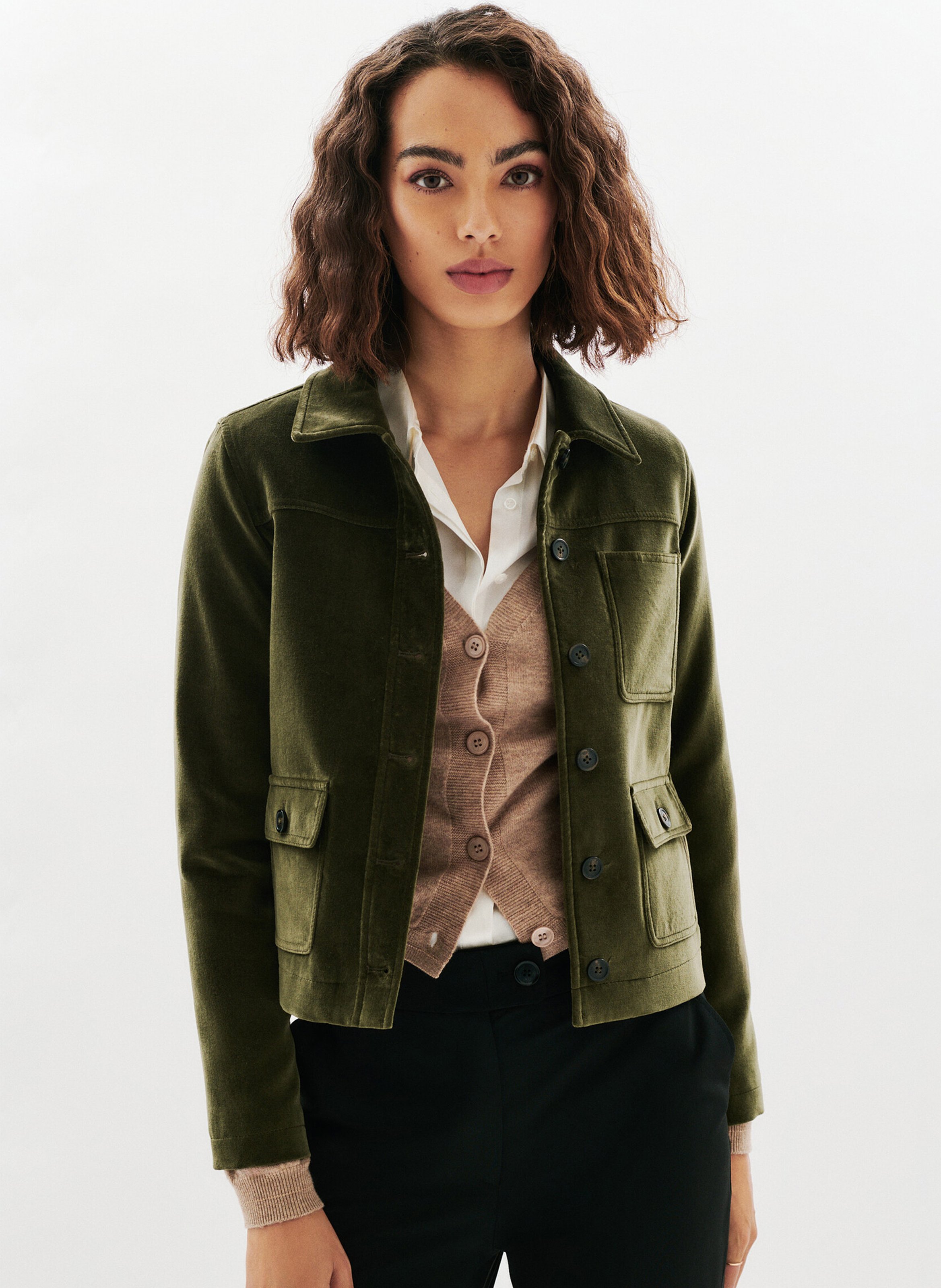 Straight cotton jacket with classic collar CAROLL