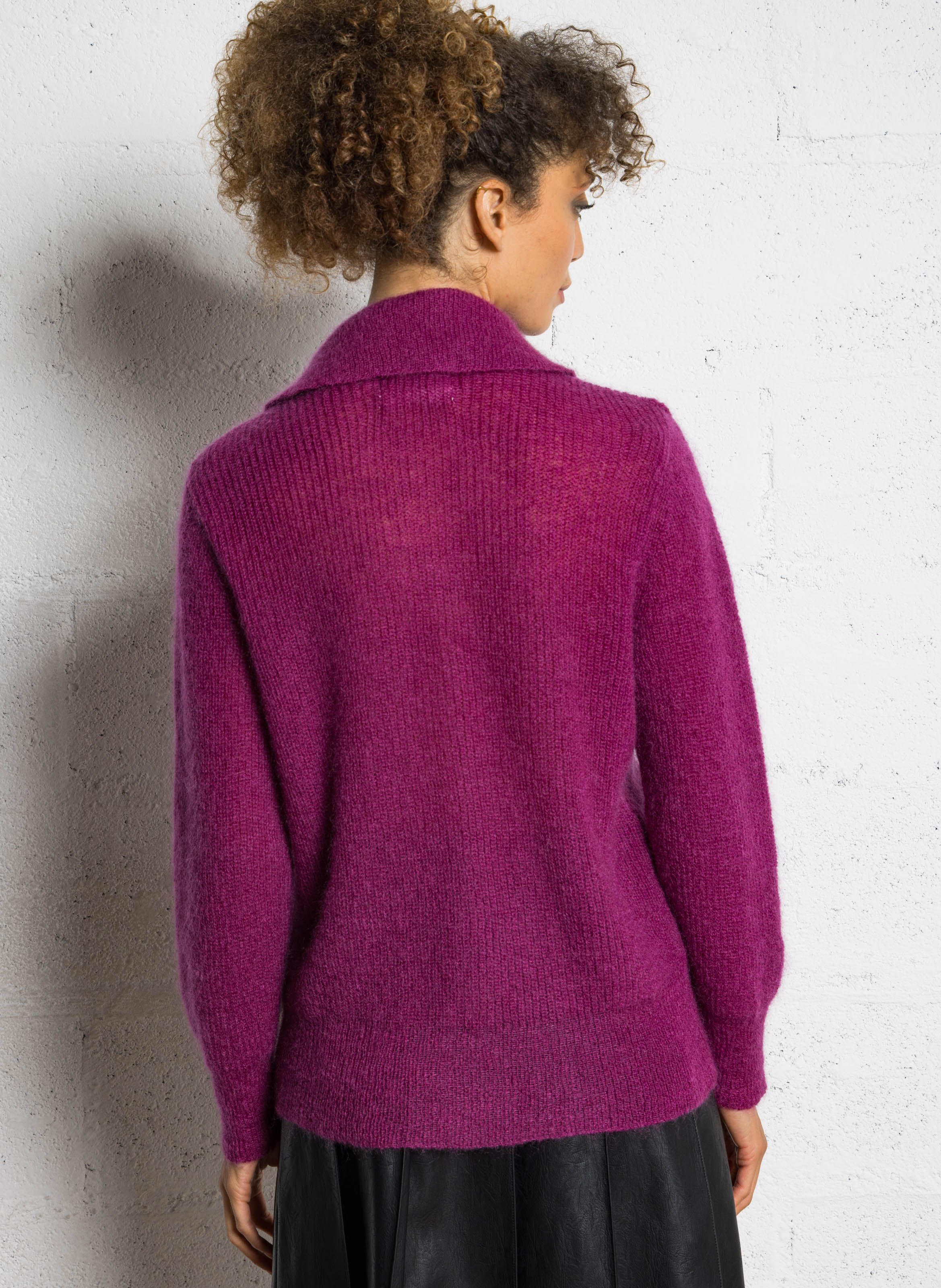 Cardigan col classique en laine mélangée LEON & HARPER Rose