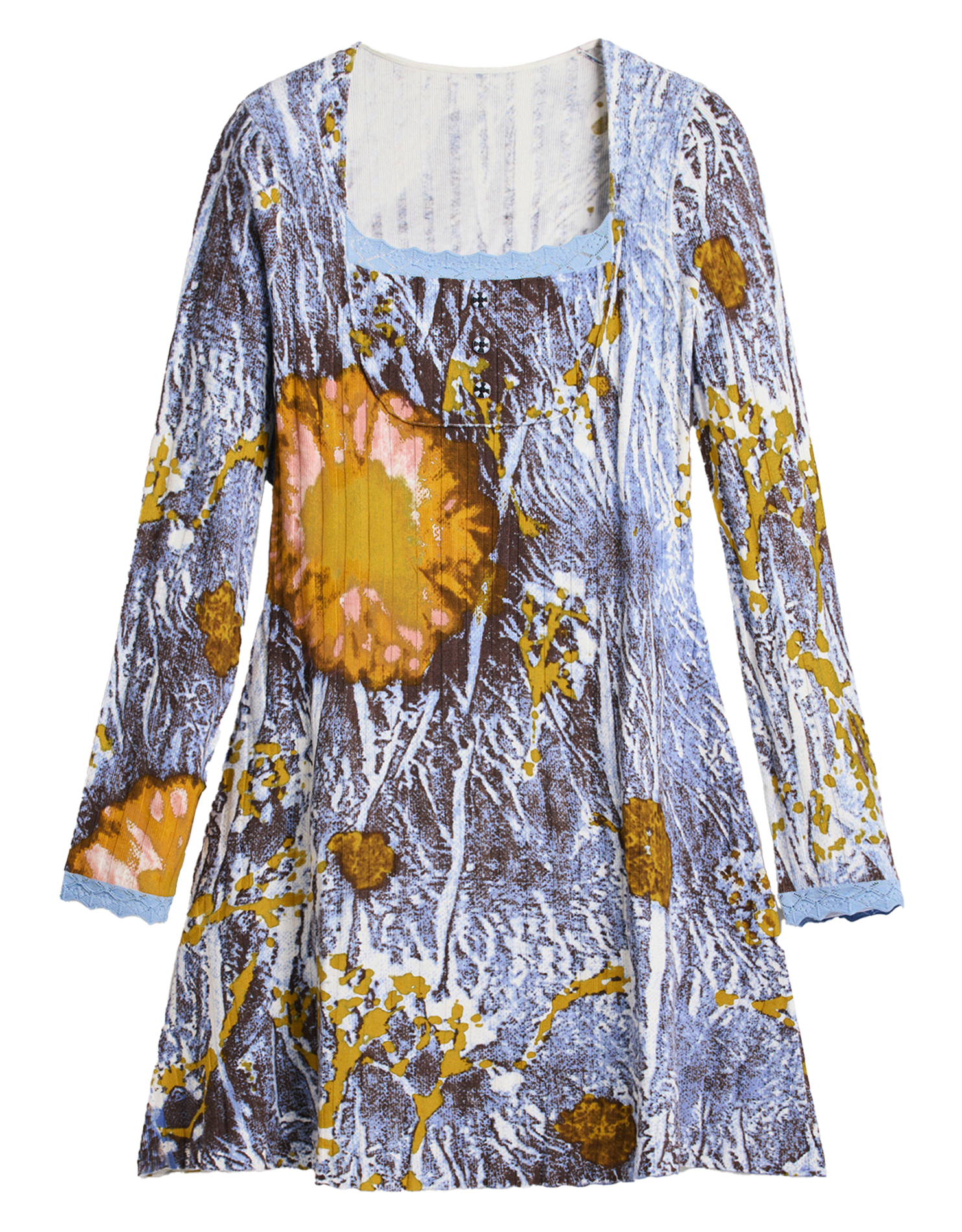 Robe courte col carré en coton DESIGUAL Bleu