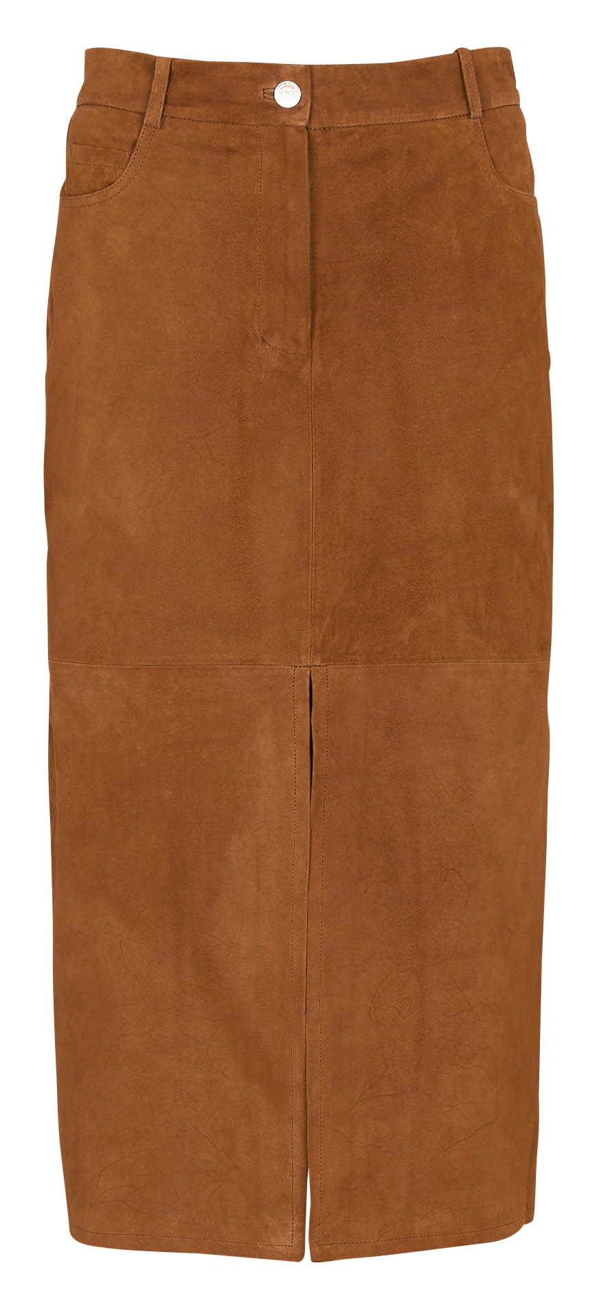 Jupe midi droite en cuir suédé  THE LABEL EDITION Marron