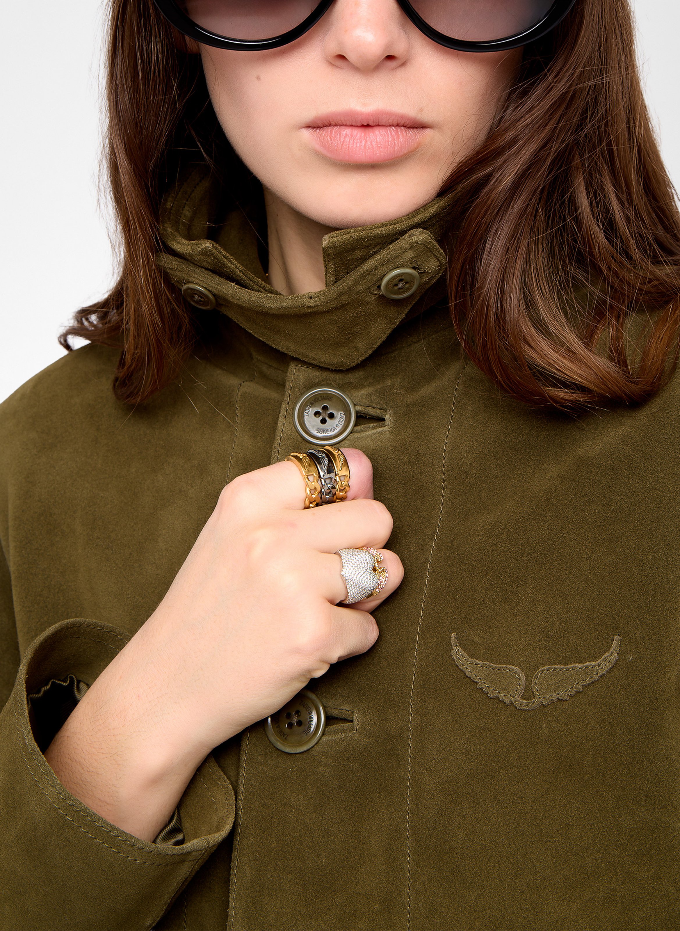 Veste droite boutonnée en cuir ZADIG&VOLTAIRE Vert