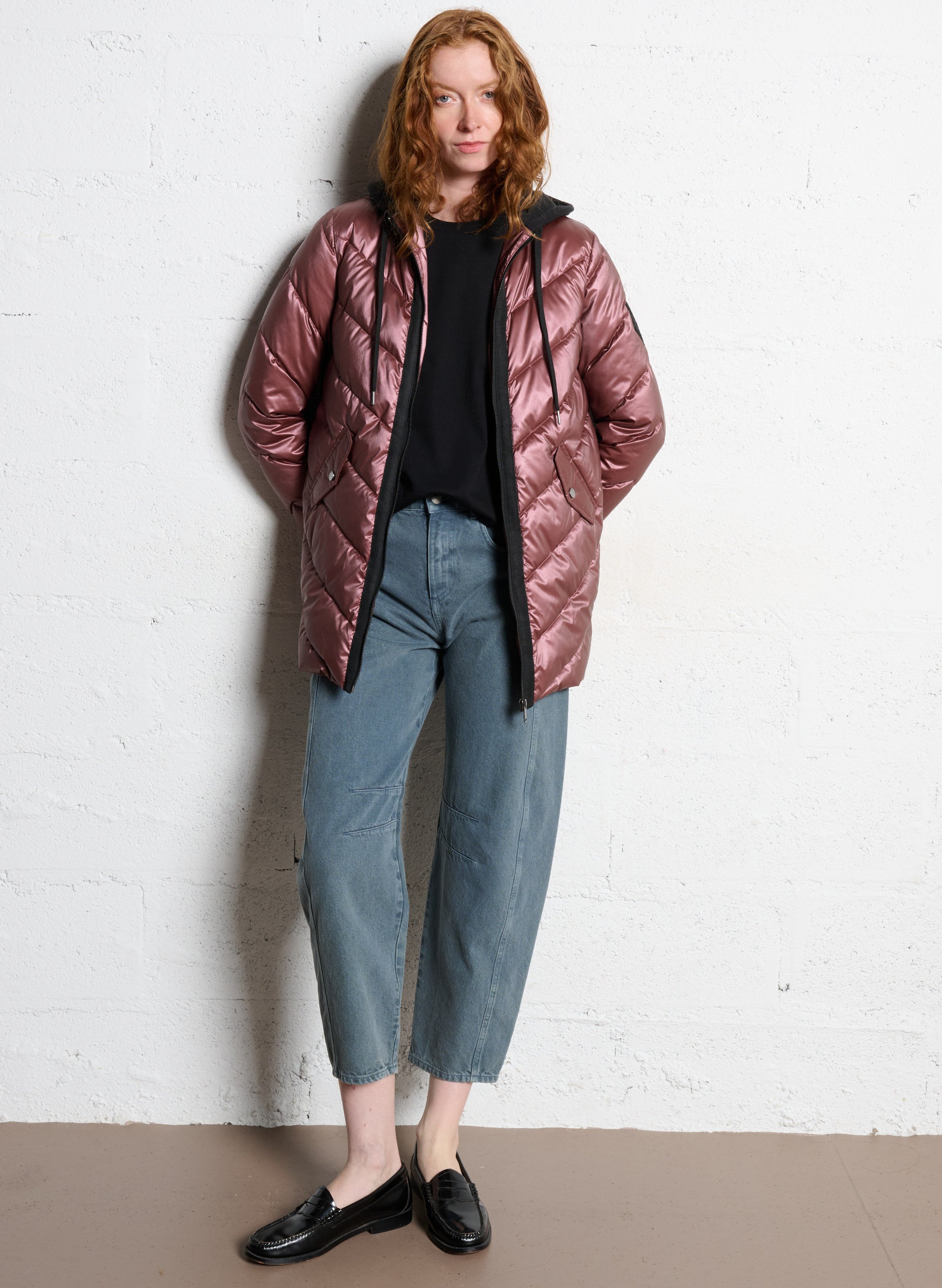 Quilted straight down jacket IKKS Brown