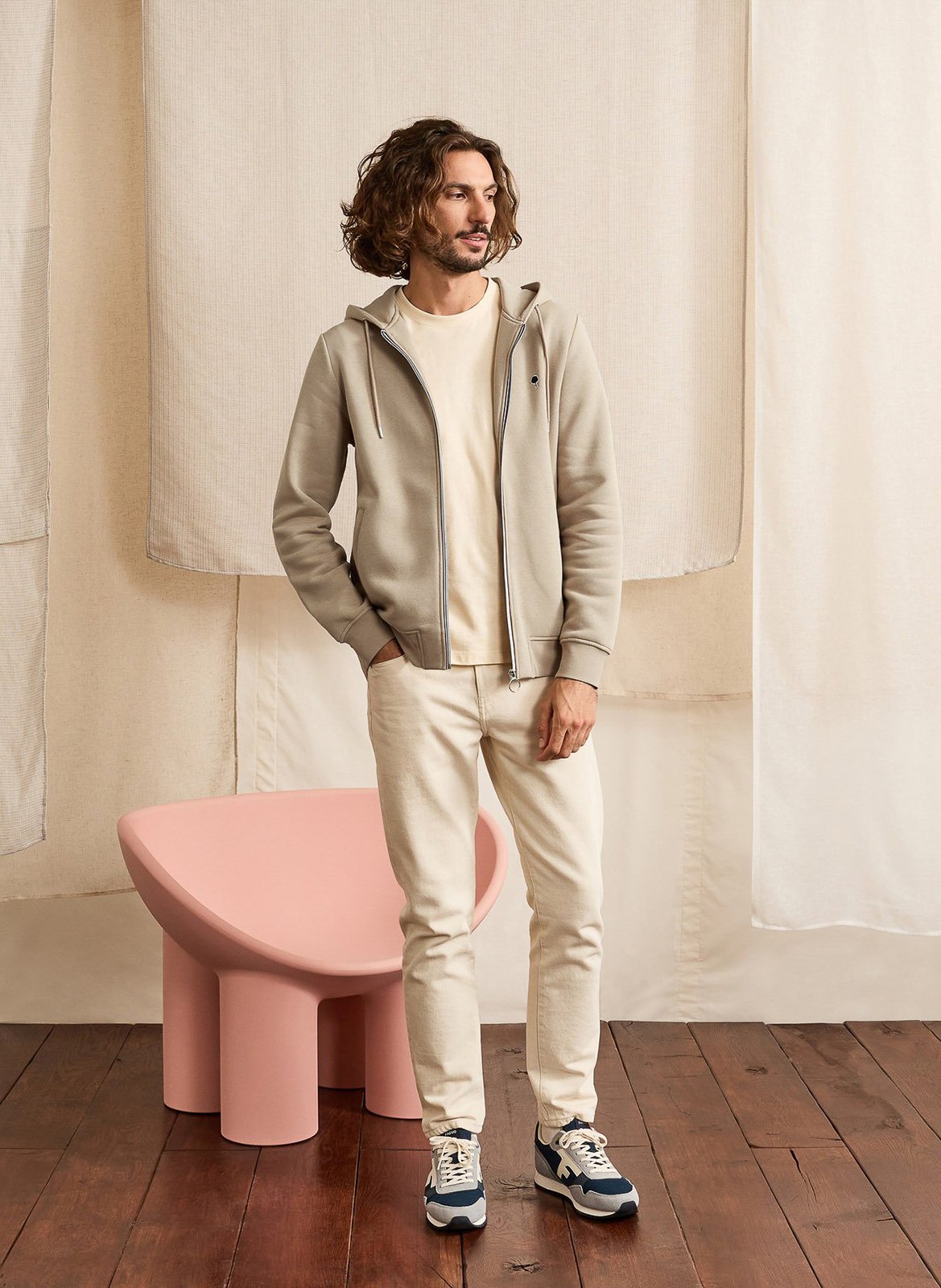Effen sweatshirt met rits en capuchon FAGUO Beige