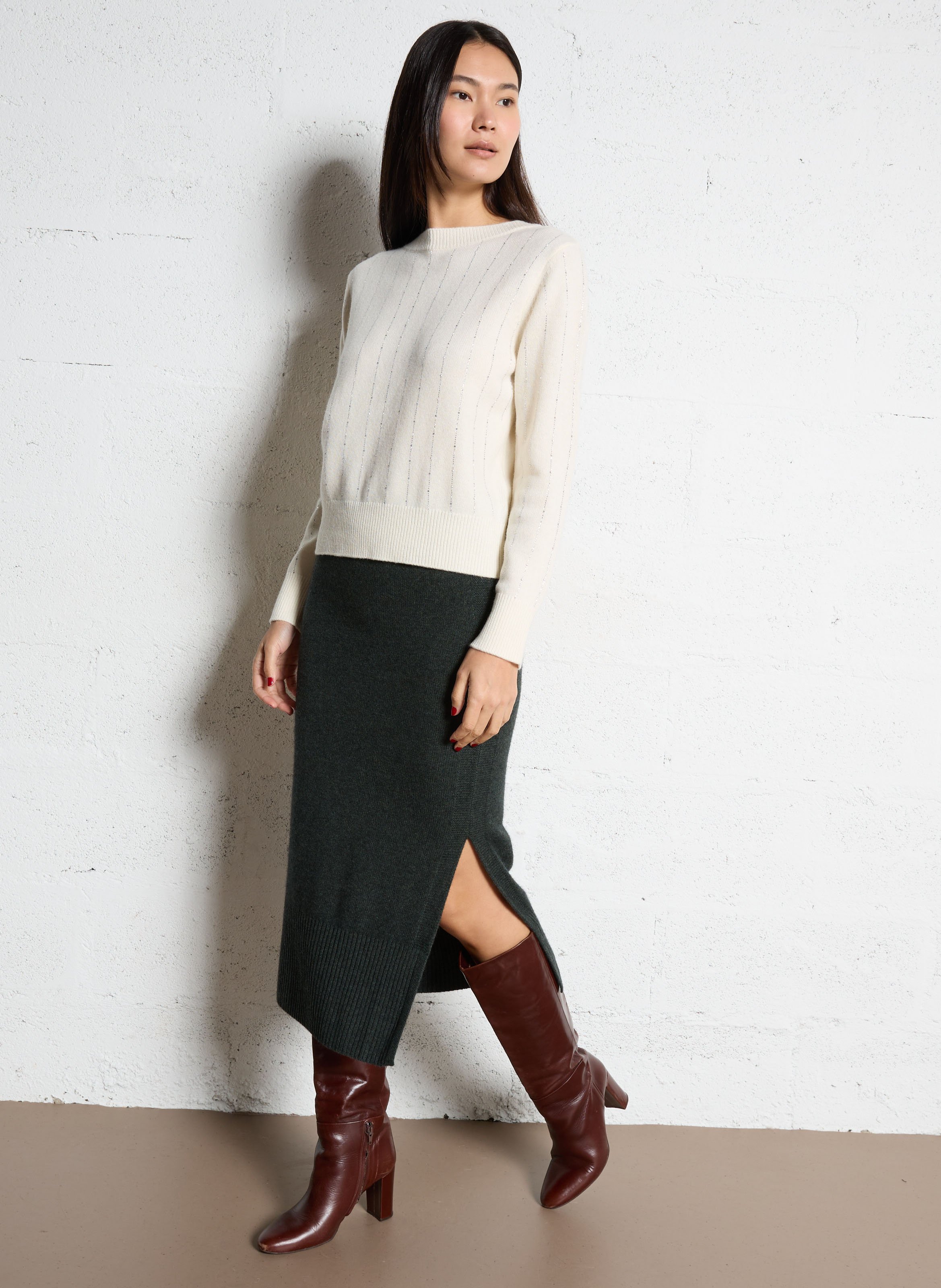 Jupe droite midi en laine MAISON 123 Vert