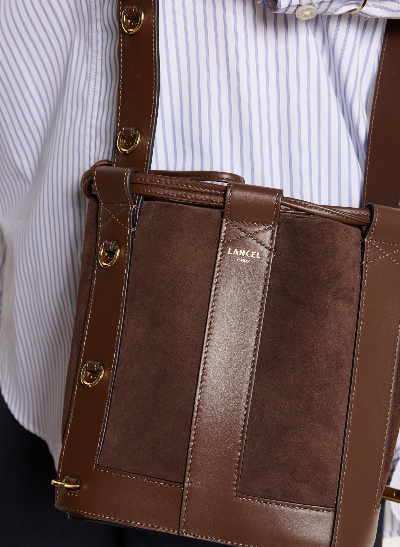 Sac seau taille S en cuir LANCEL Marron