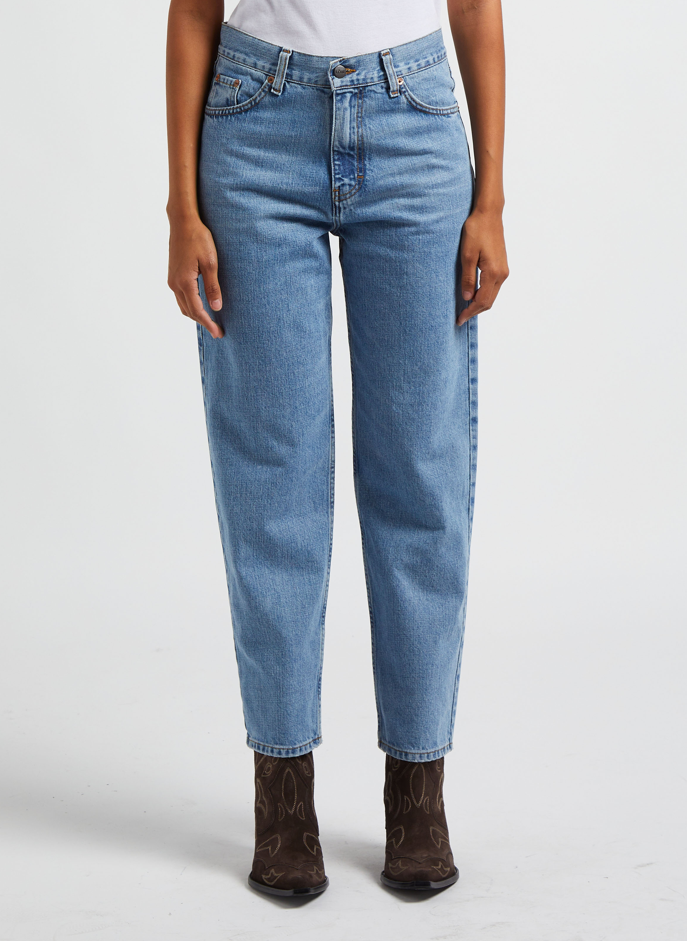 Straight Cut High Waist Jeans aus Baumwolle MARGAUX LONNBERG Blau