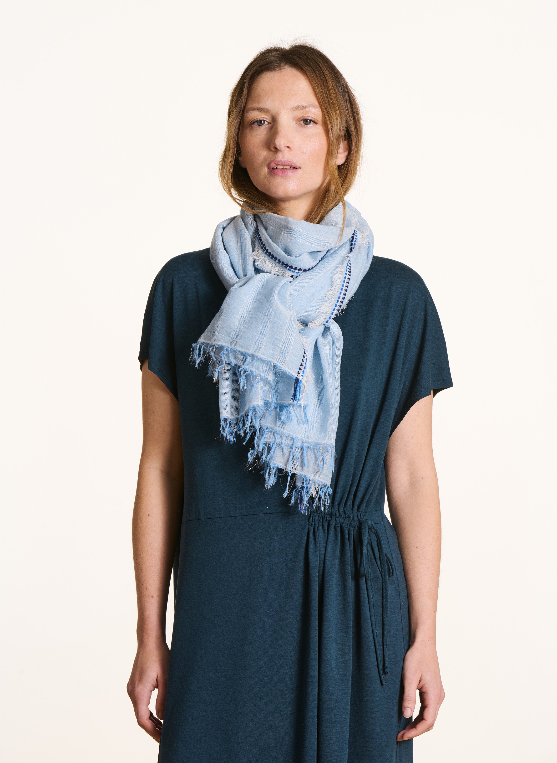 Cotton-blend floaty scarf Blue