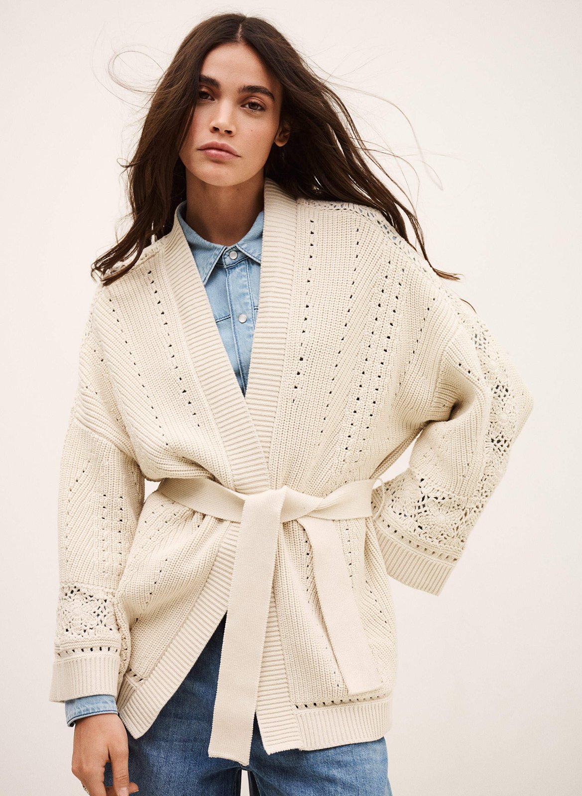 Cardigan col châle en coton BA&SH Beige