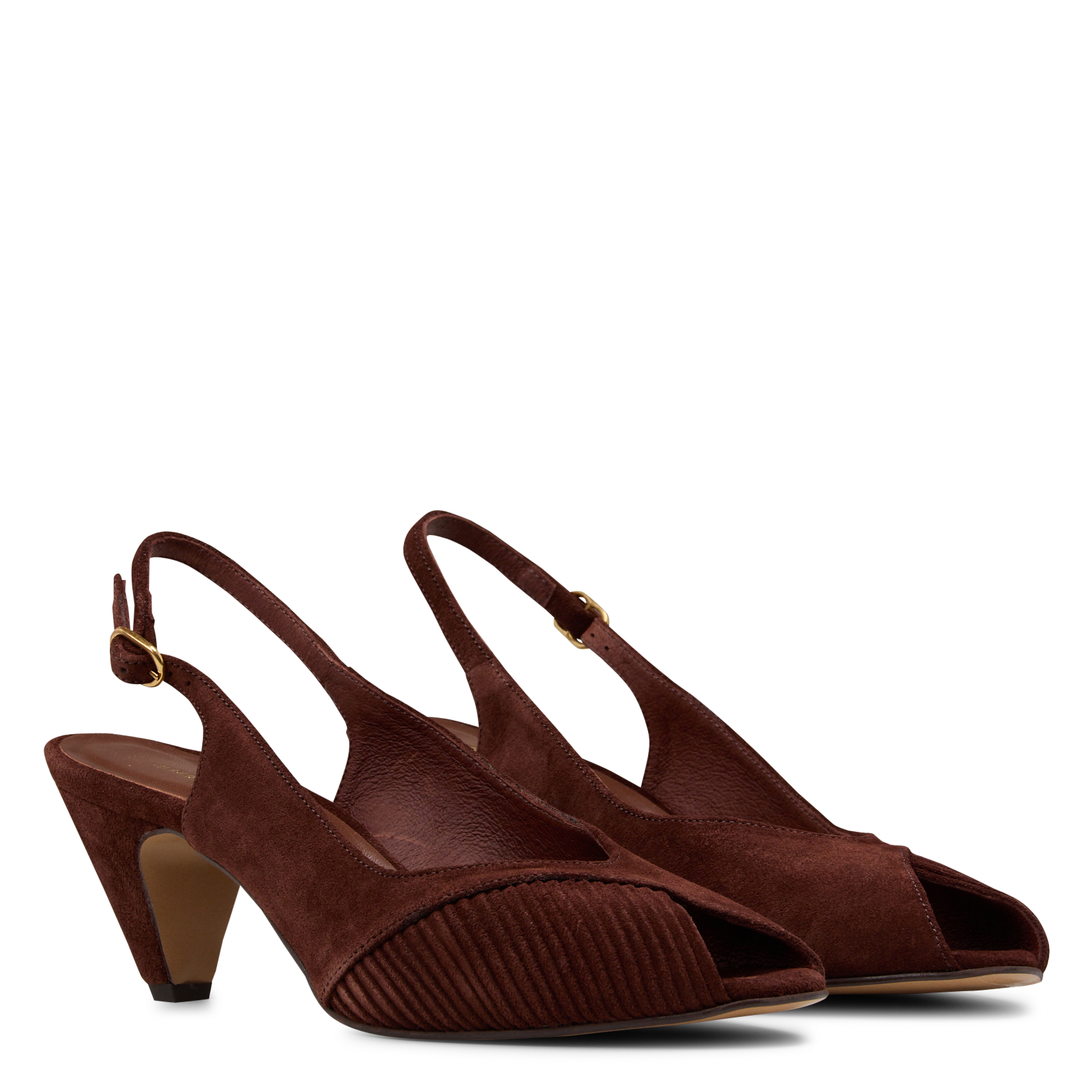 Décolleté open toe in pelle scamosciata ANONYMOUS COPENHAGEN Marrone