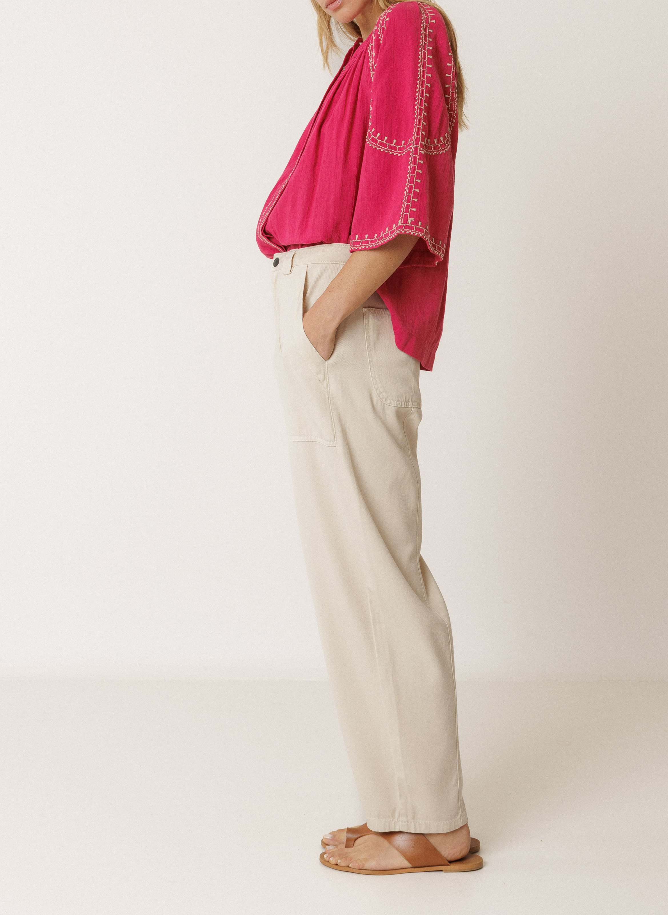 Bluse aus Bio-Baumwolle mit Rundhalskragen INDI & COLD Rosa