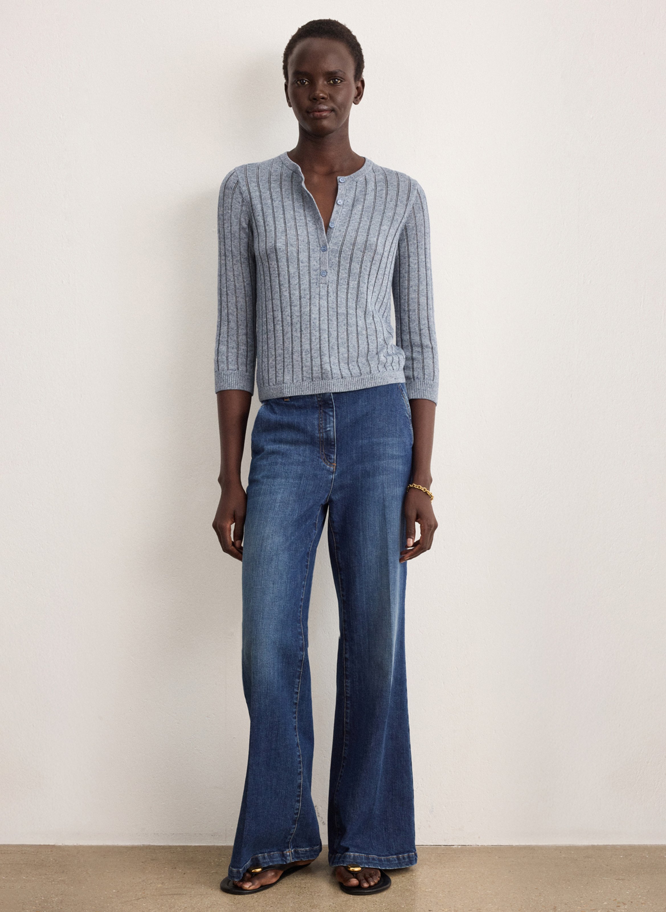 Straight round-neck knit sweater PABLO Blue