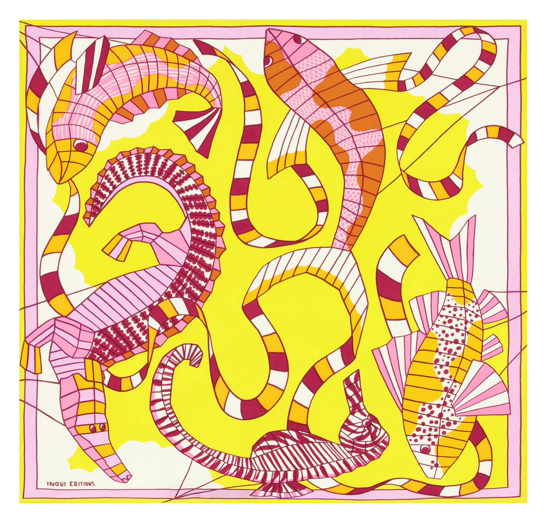 Carré imprimé en coton et soie INOUI EDITIONS Jaune