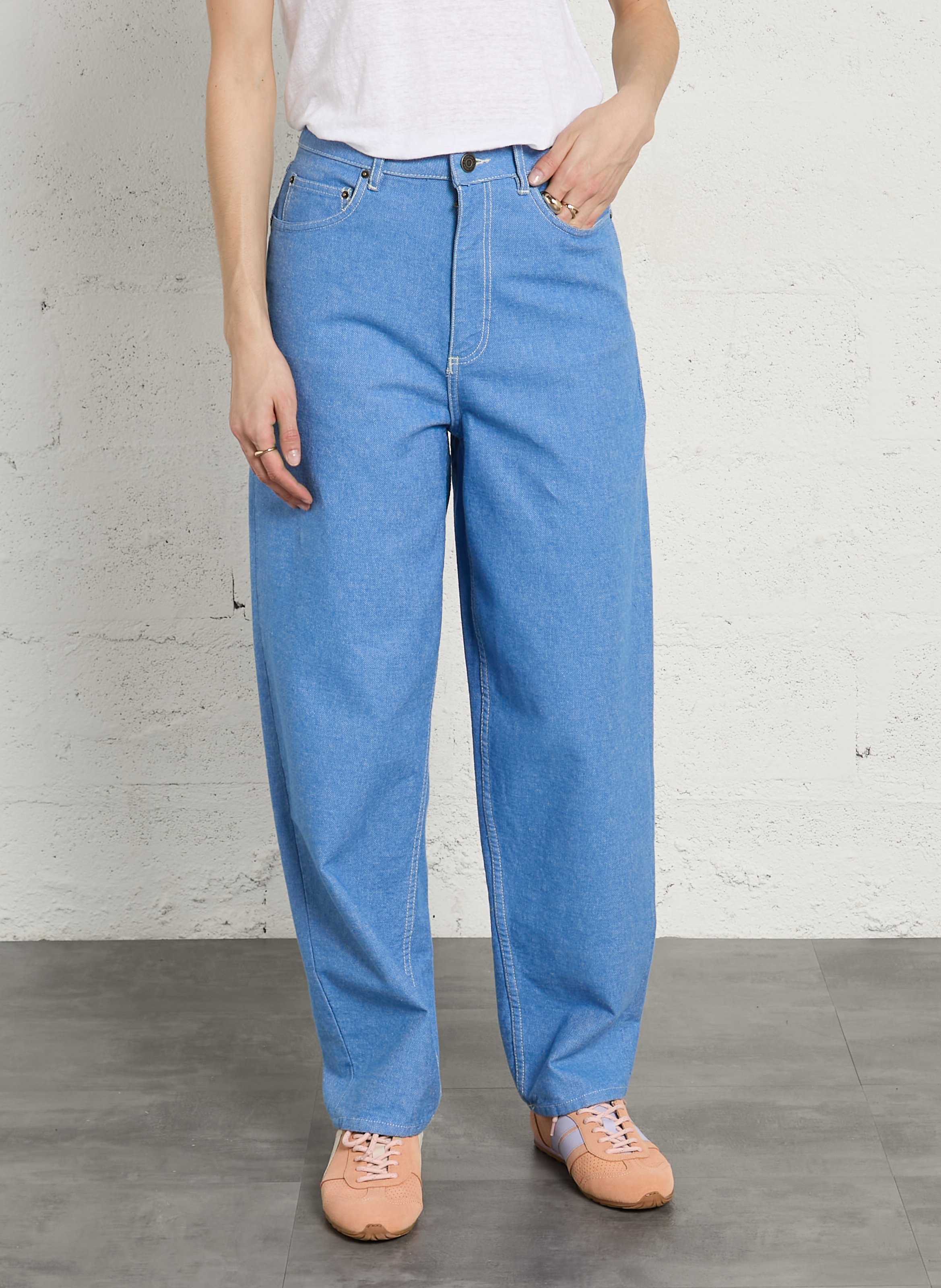 Hohe Taille Ballon Jeans uni AMERICAN VINTAGE Blau