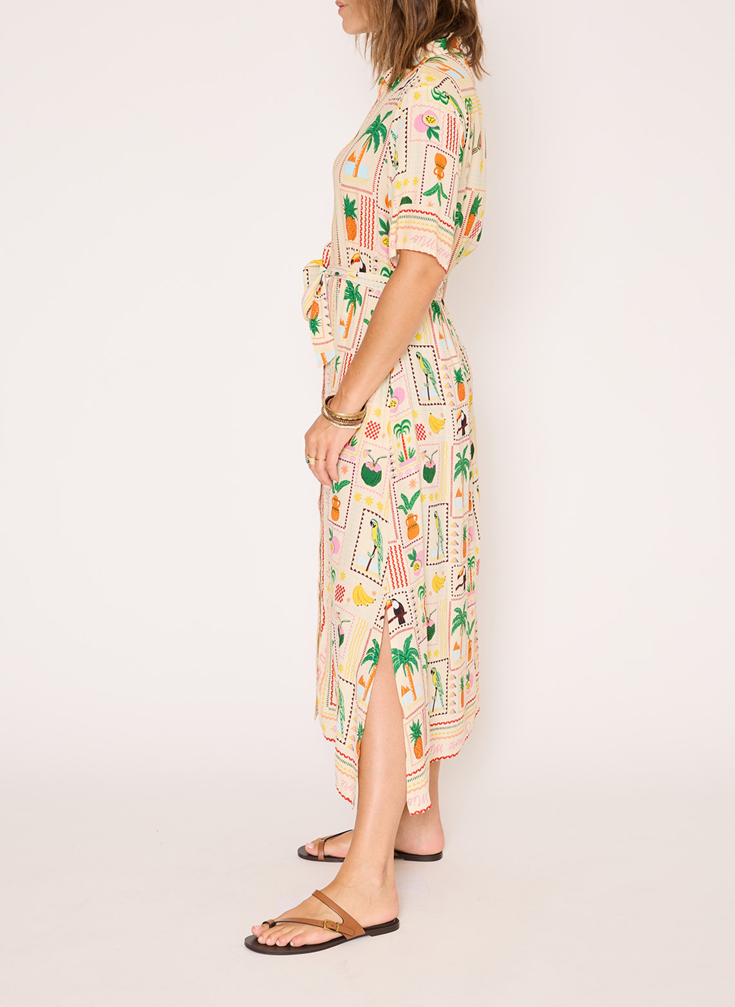 Robe midi imprimée à ceinture MKT Beige