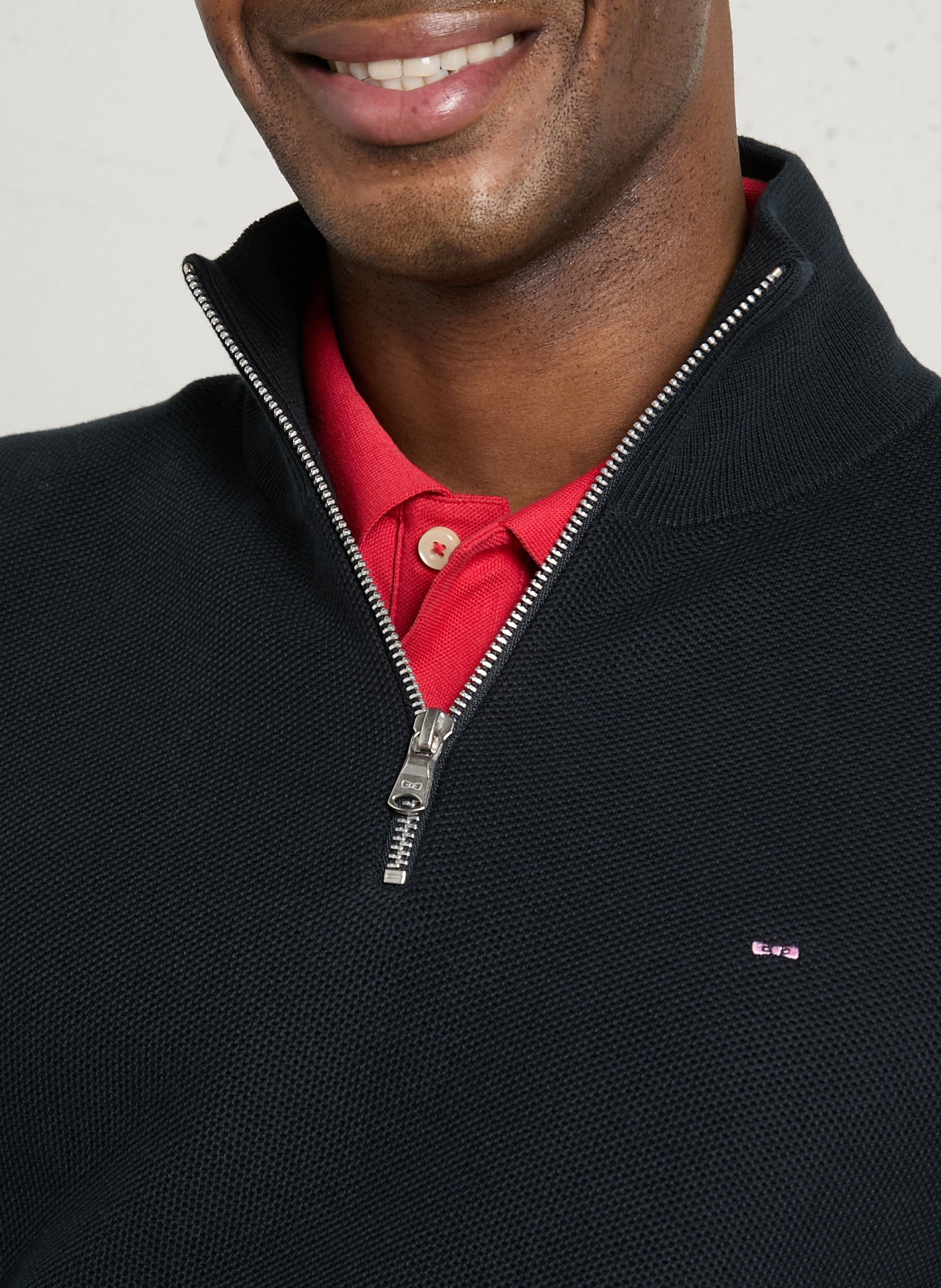 Pull droit col camionneur brodé en coton EDEN PARK Bleu