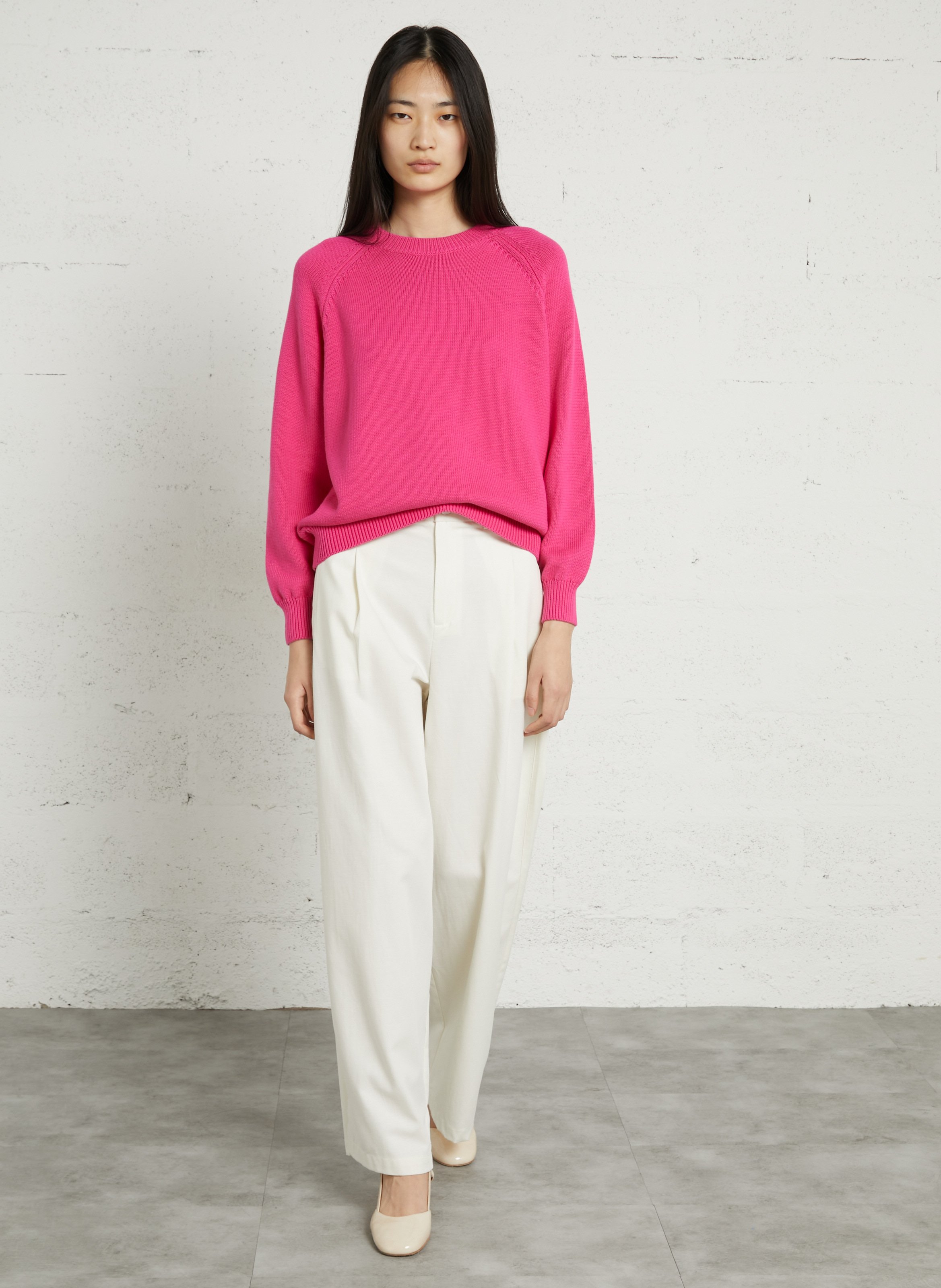 Pull droit col rond en coton SUD EXPRESS Rose