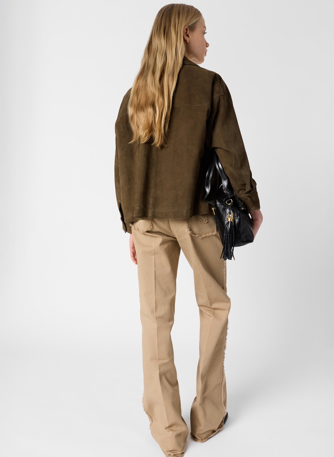 Veste droite en cuir velours GERARD DAREL Kaki