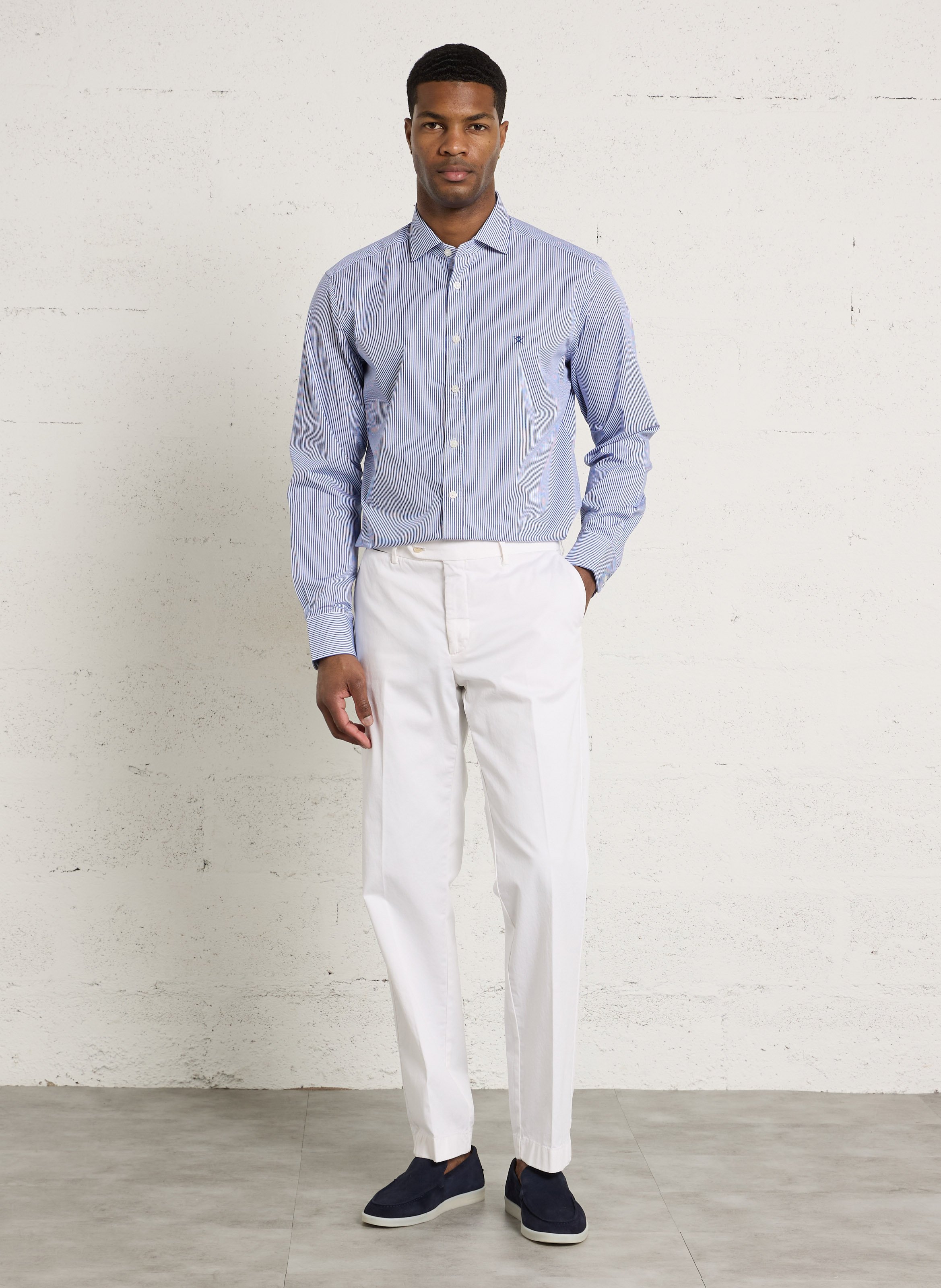Chemise tailored-fit col classique rayée en coton HACKETT Bleu