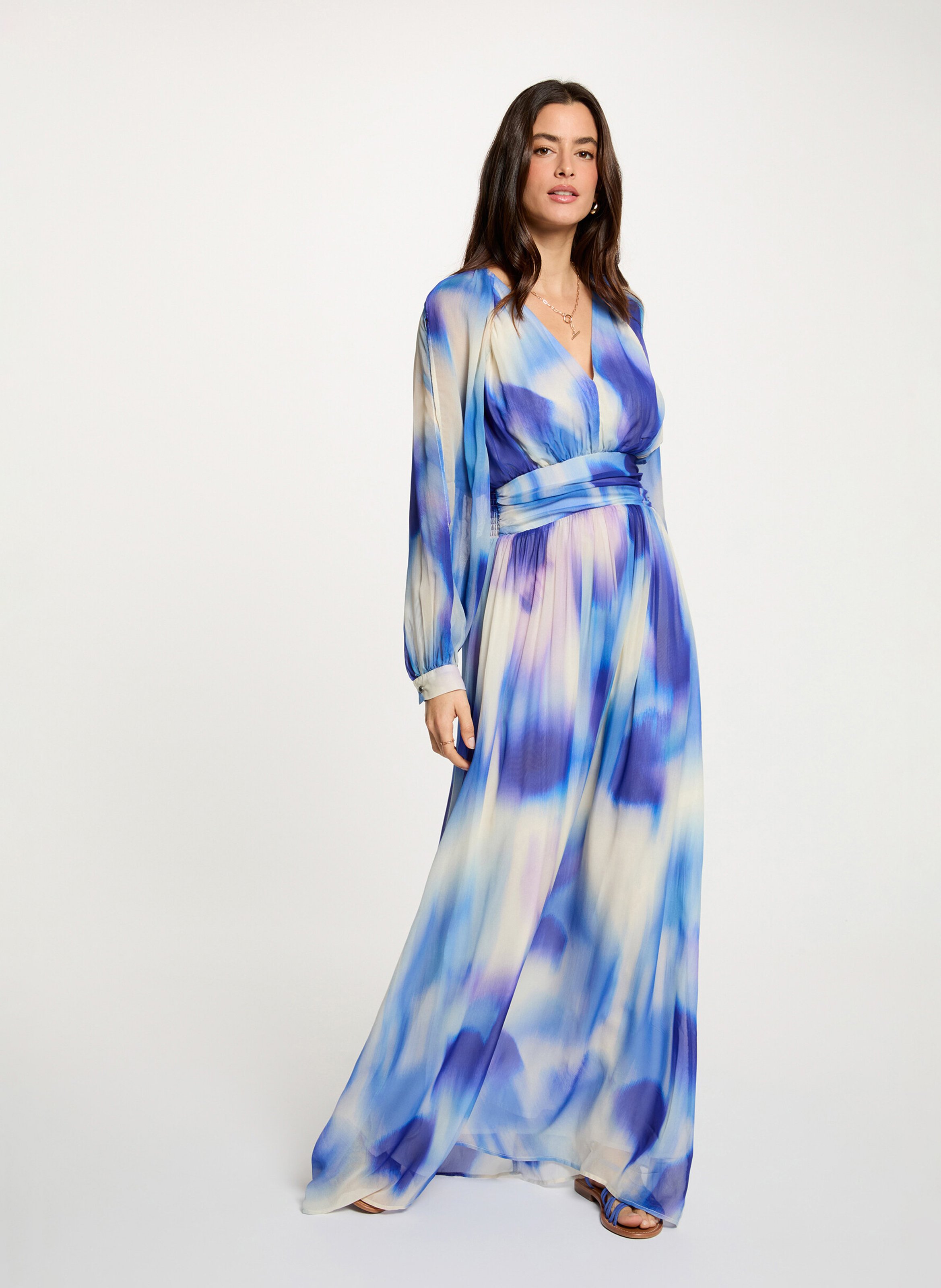 Robe longue imprimée col v MORGAN Multicolore