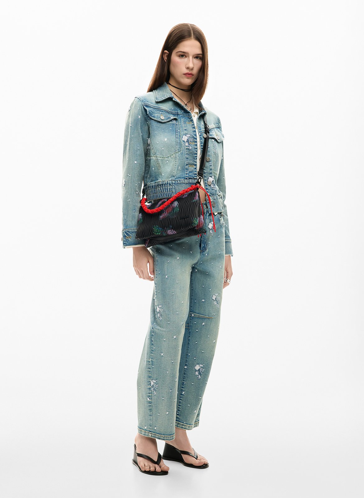 Textured shoulder bag with patterns DESIGUAL Black