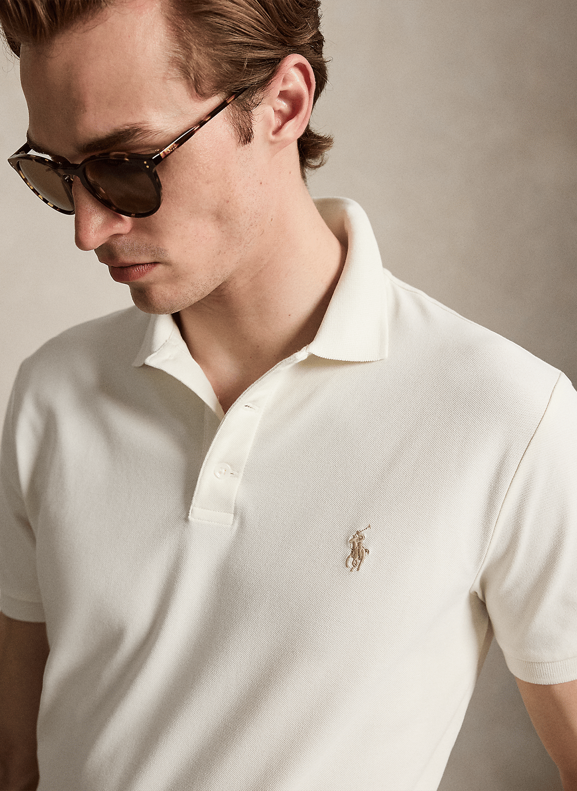 Short-sleeved plain polo with logo embroidery POLO RALPH LAUREN Beige