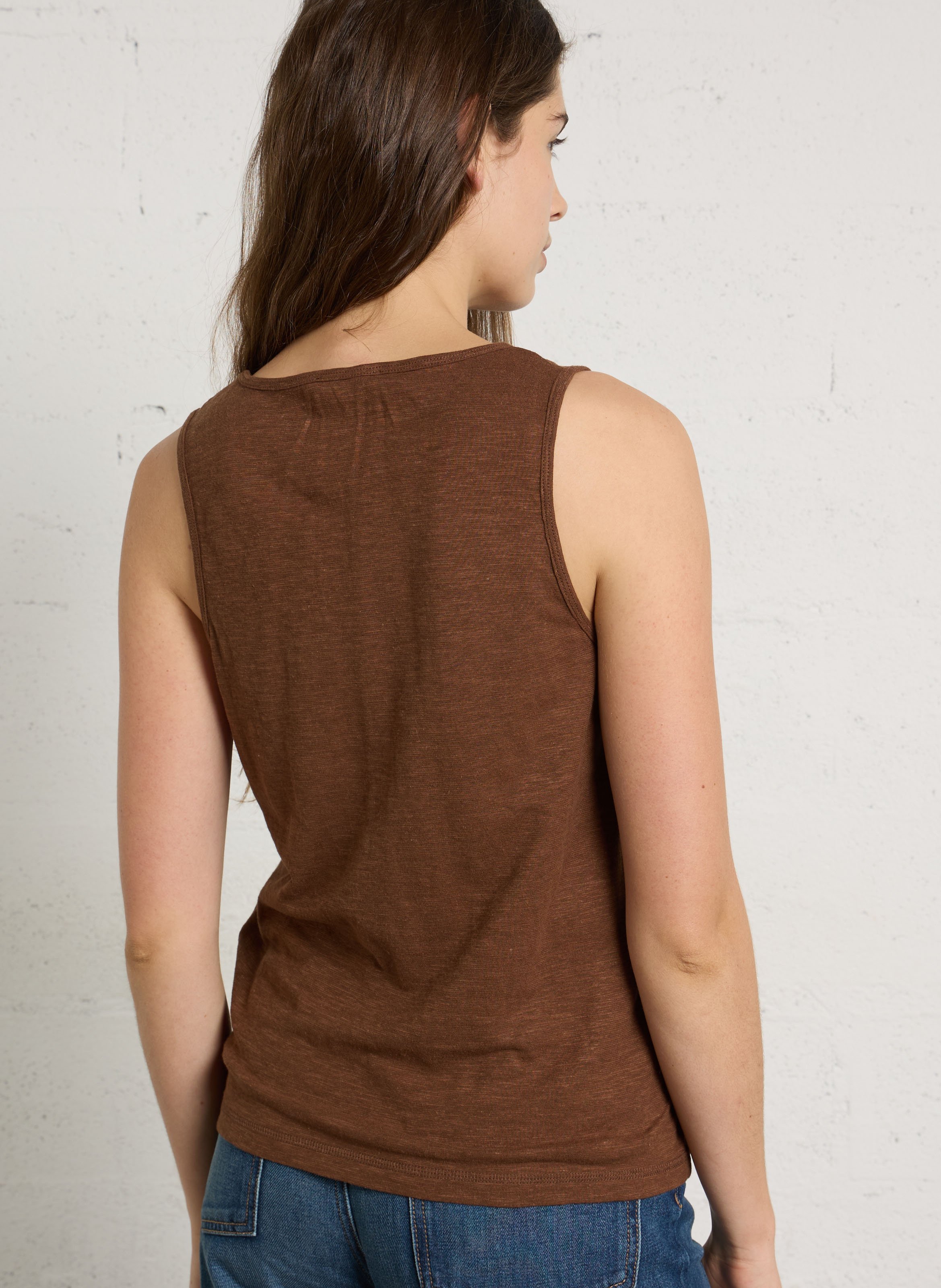 Débardeur droit col rond en coton mélangé MAISON 123 Beige