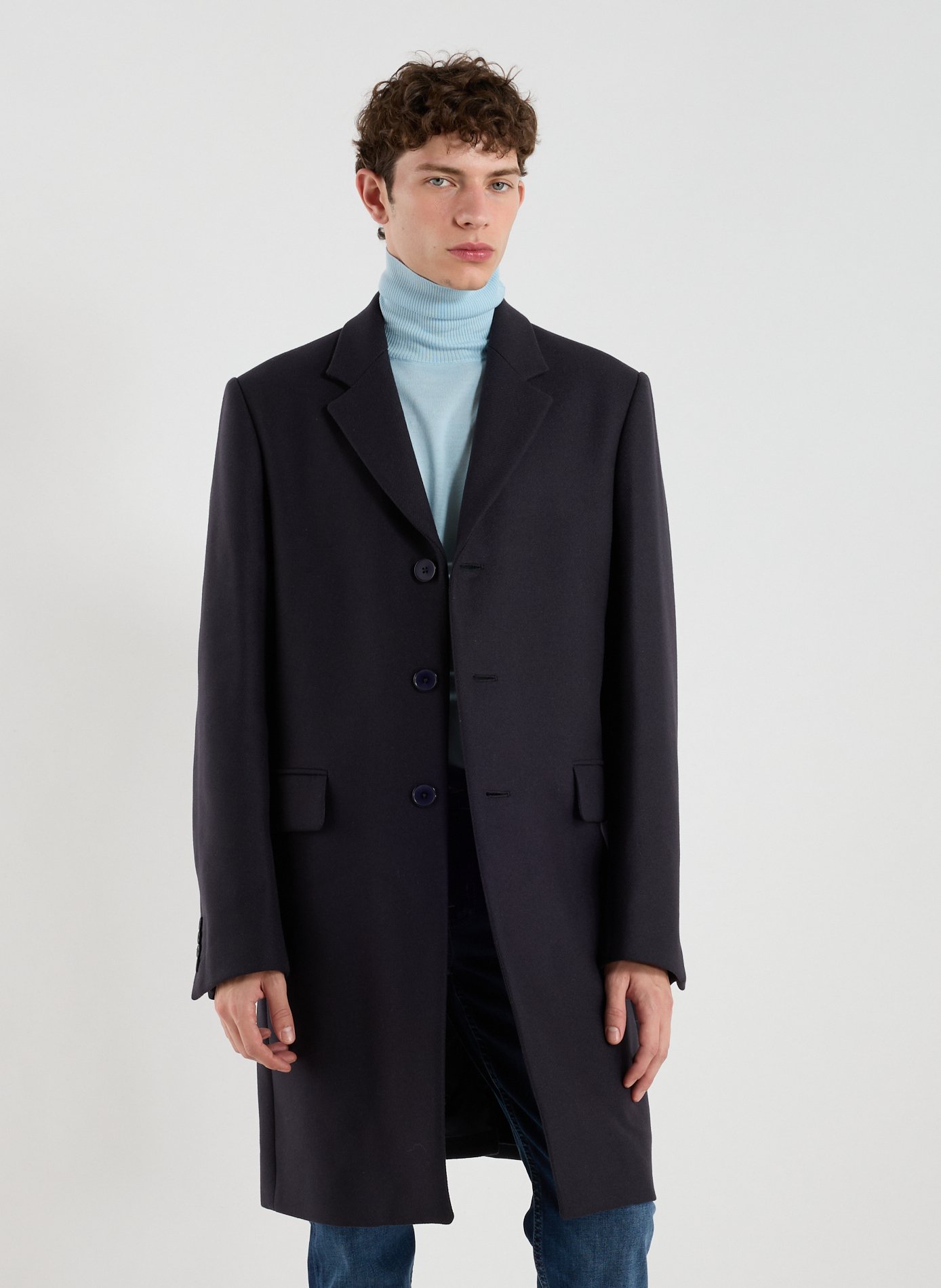 Tailored collar coat in mixed wool and cashmere blend AU PRINTEMPS PARIS Blue