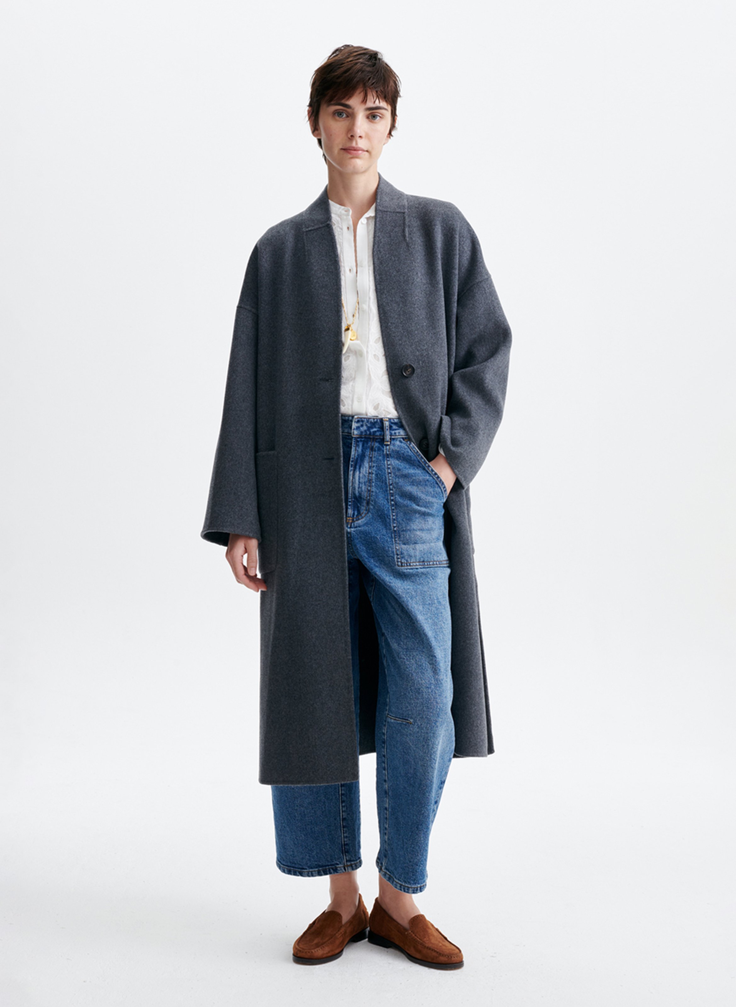 V-neck wool-blend coat VANESSA BRUNO Grey