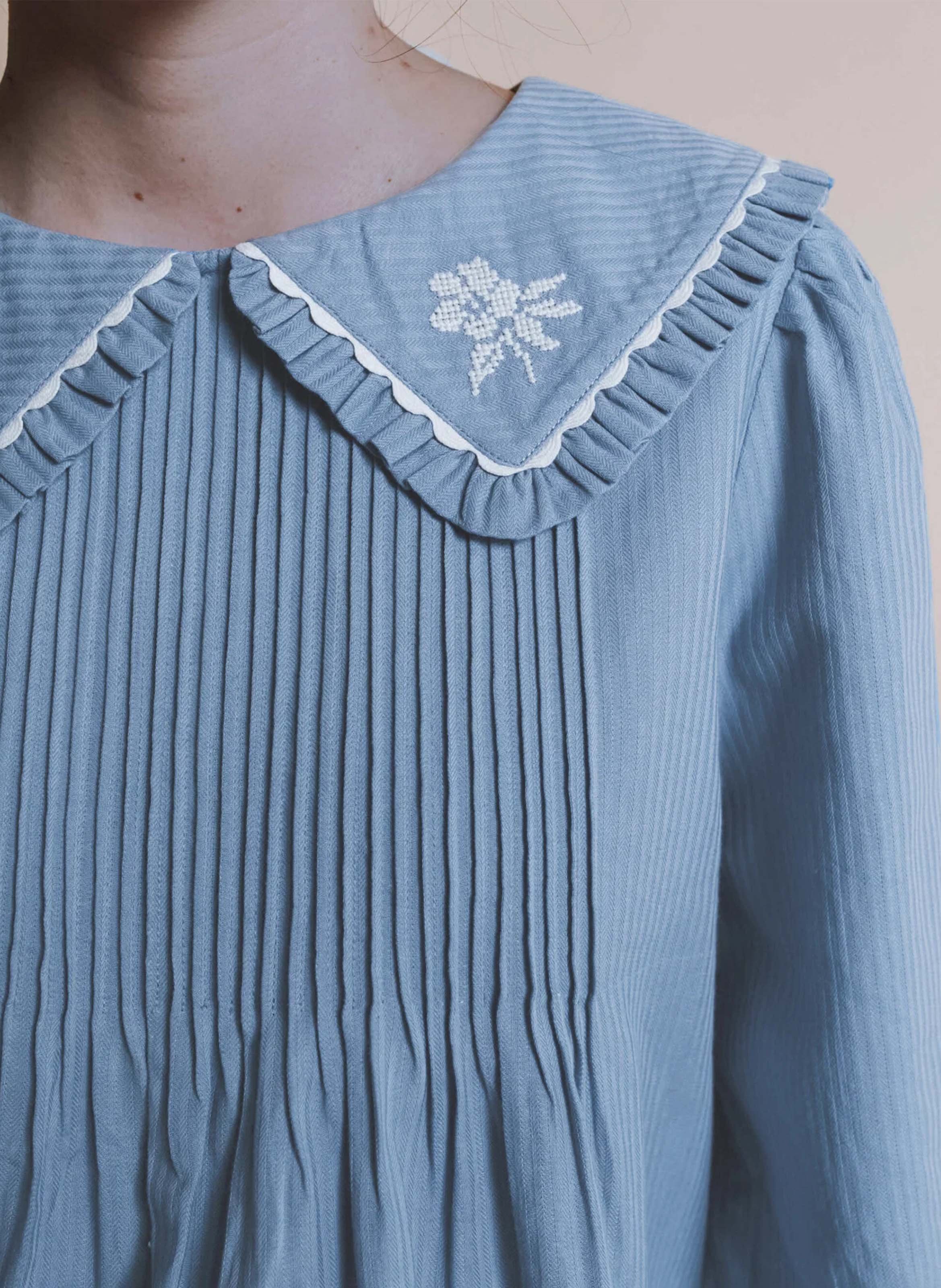 Baumwollbluse mit Bubikragen EMILE ET IDA Blau
