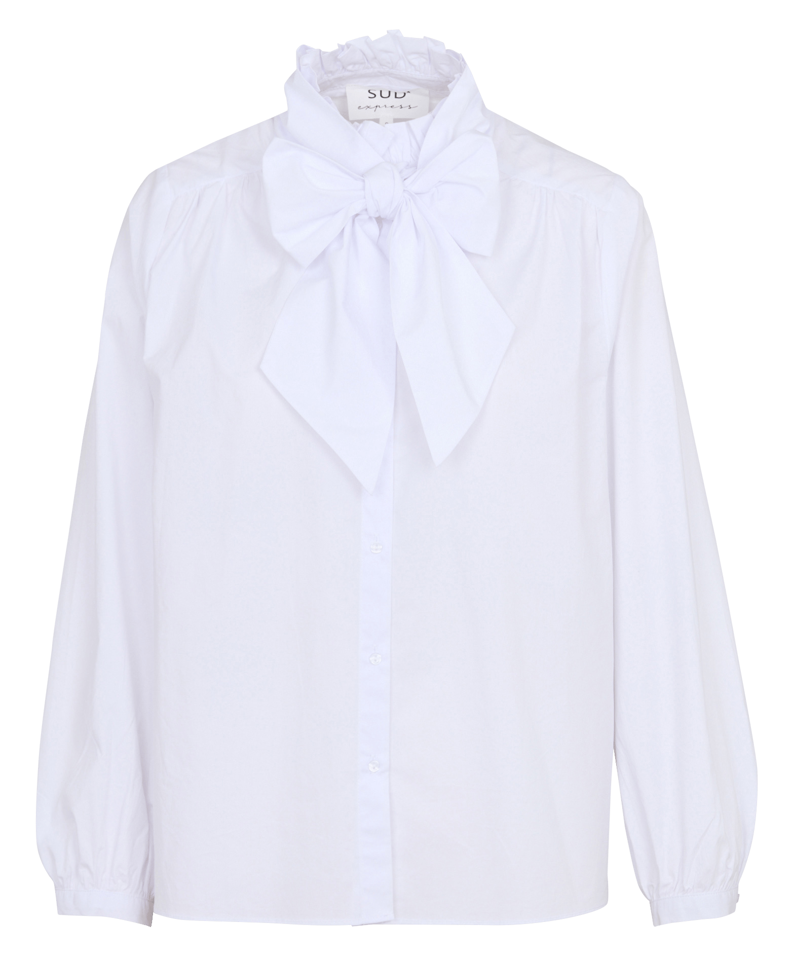 Ruimvallende katoenen blouse met strik. SUD EXPRESS Wit
