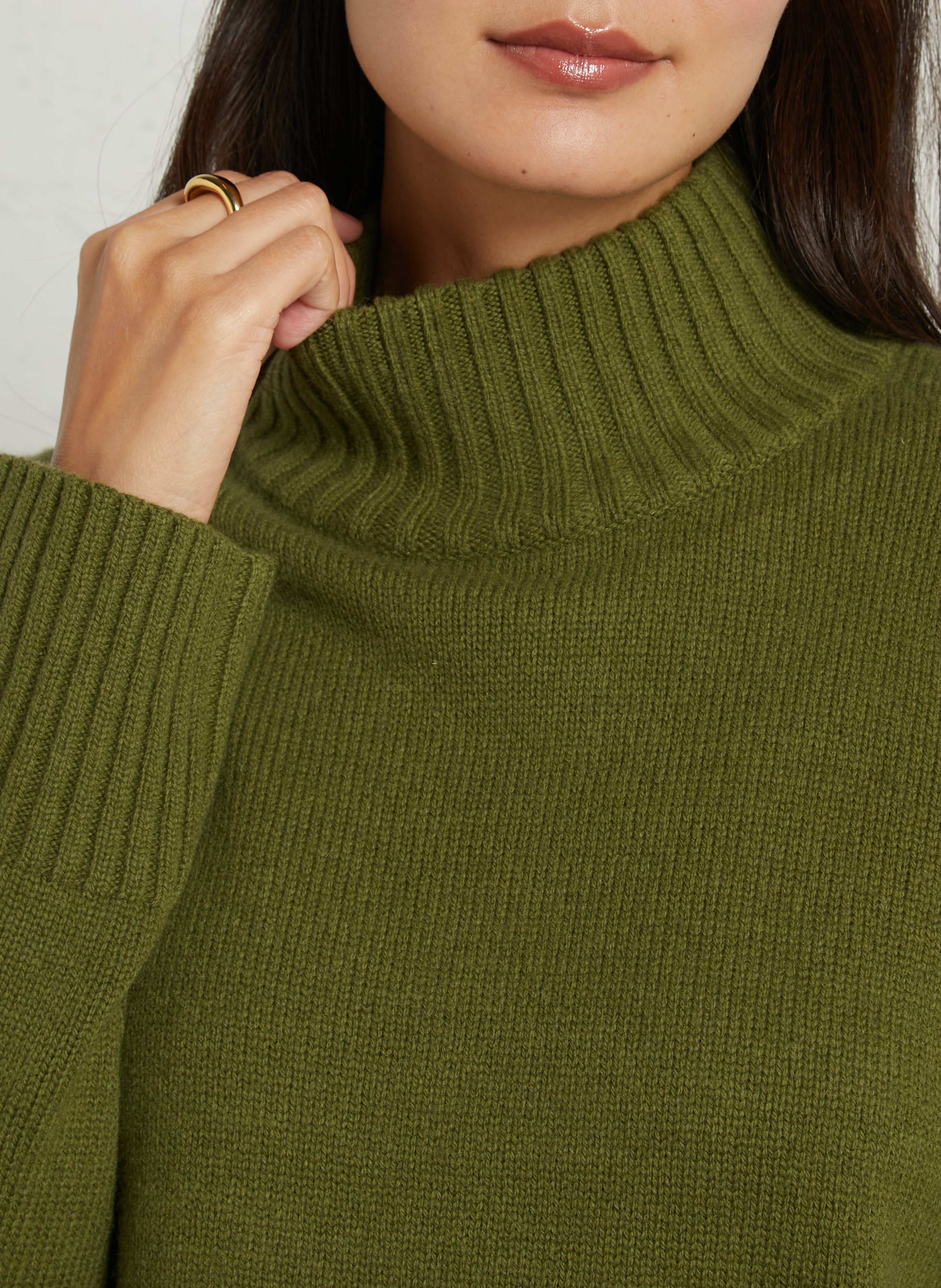 Pullover mit Schalkragen aus grob gestrickter Merinowolle PETITE MENDIGOTE Khaki