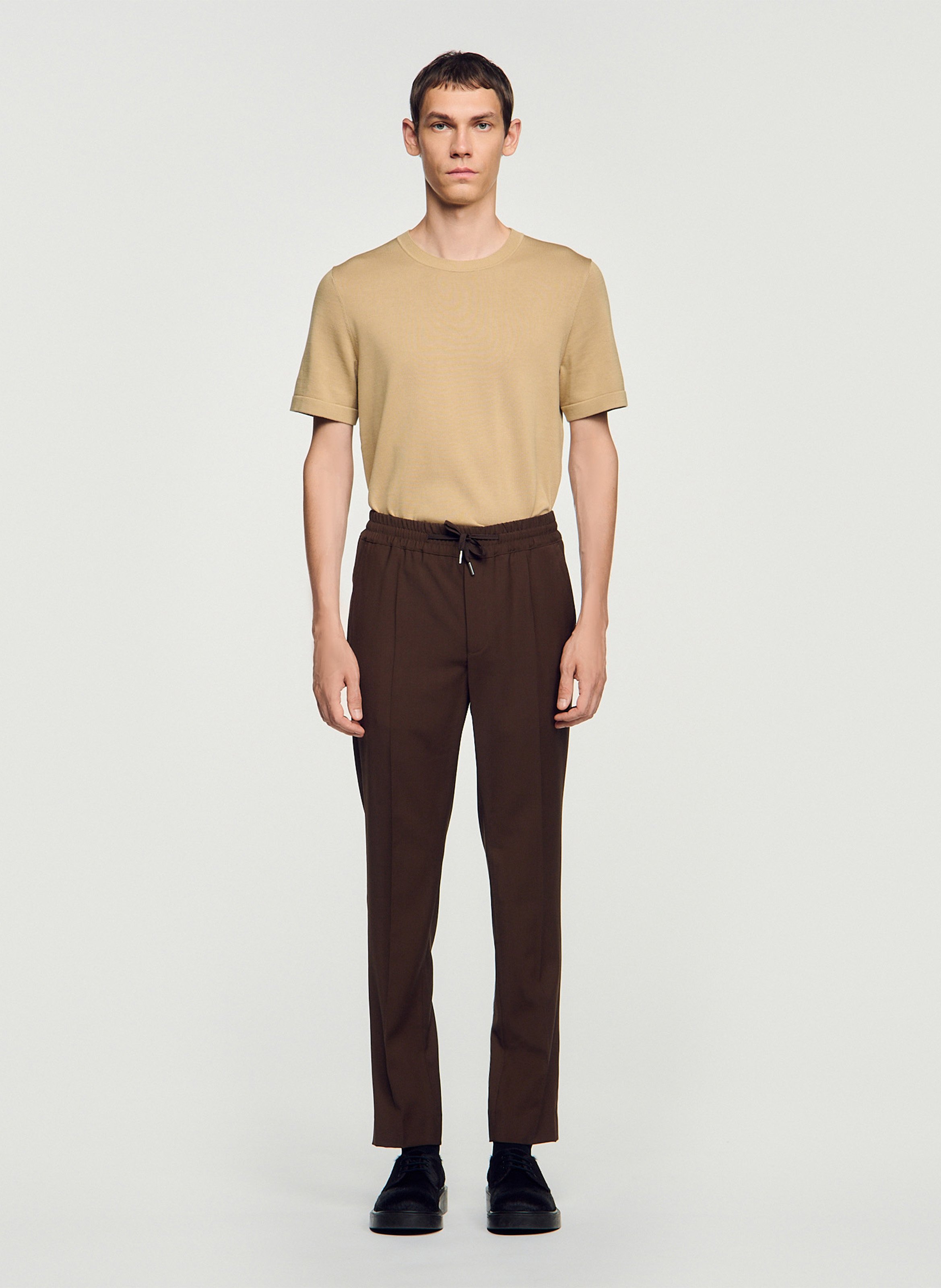 Pantalon droit en laine mélangée SANDRO Marron