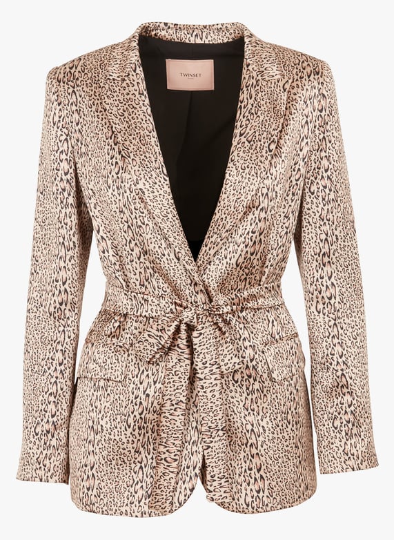 Chaqueta sastre con estampado de leopardo Marron Twinset Mujer