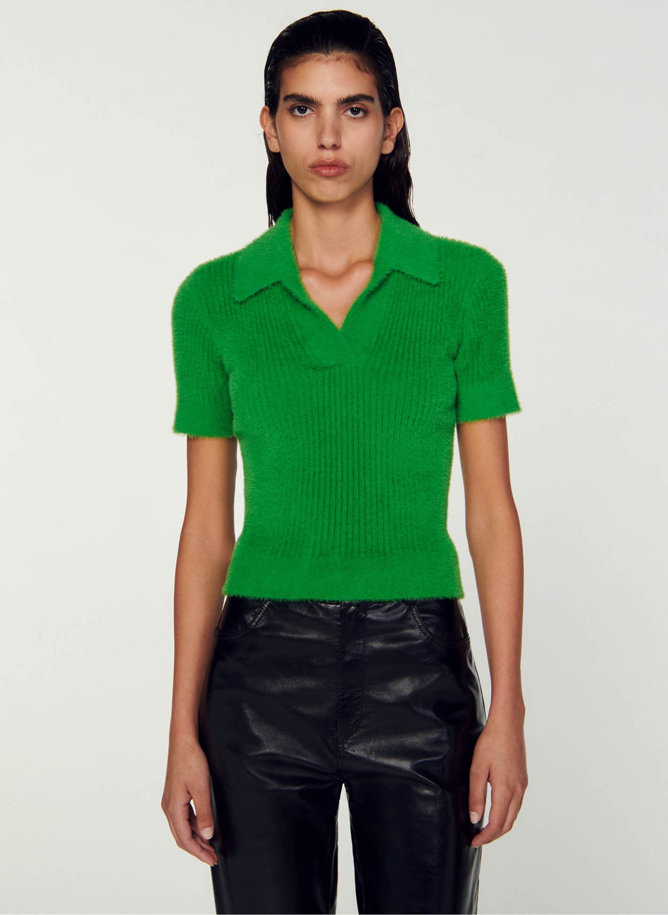 Vert Straight sweater with open polo collar