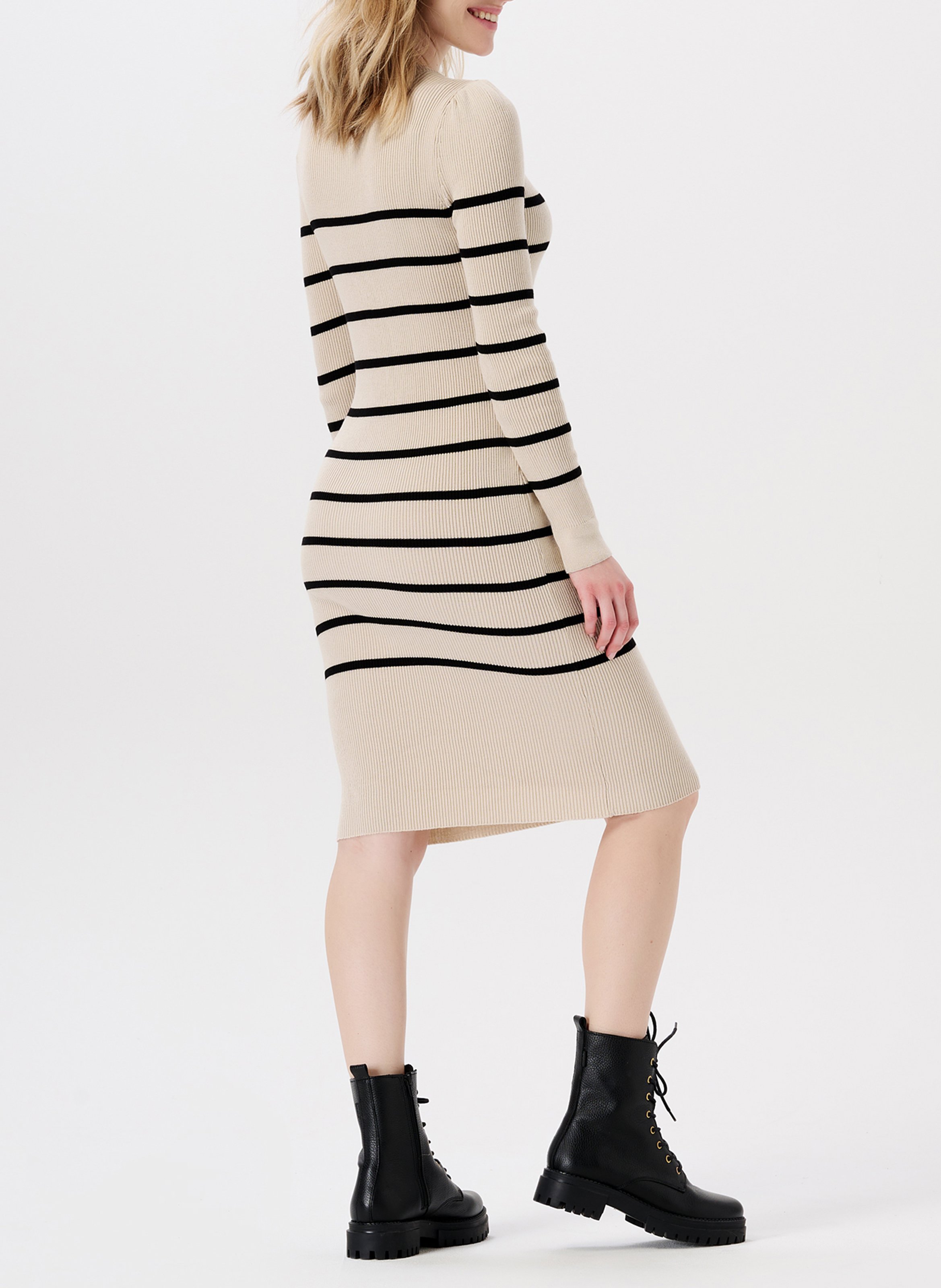 Striped round-neck organic cotton-blend midi dress NOPPIES Beige
