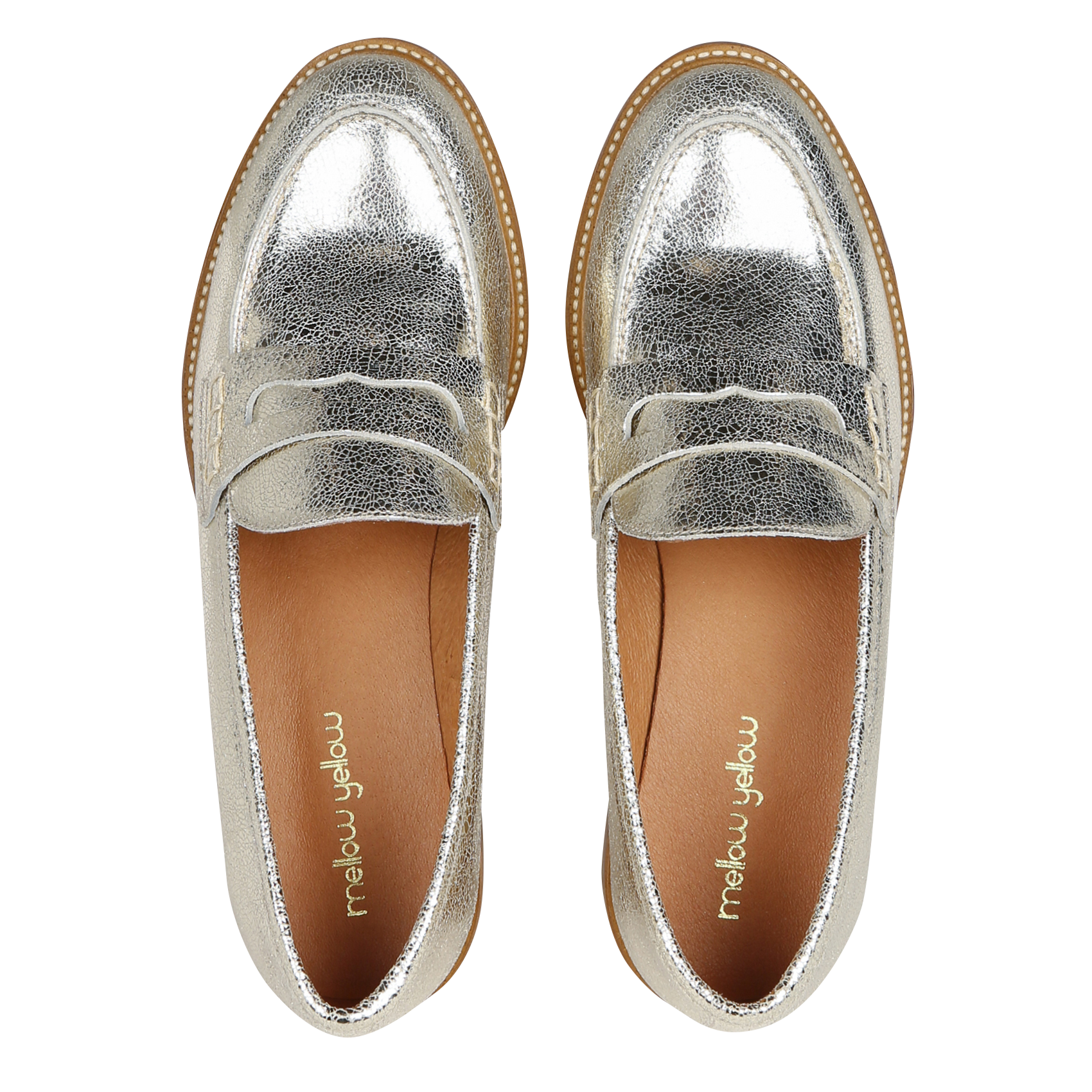 Metallic leather loafers MELLOW YELLOW Golden