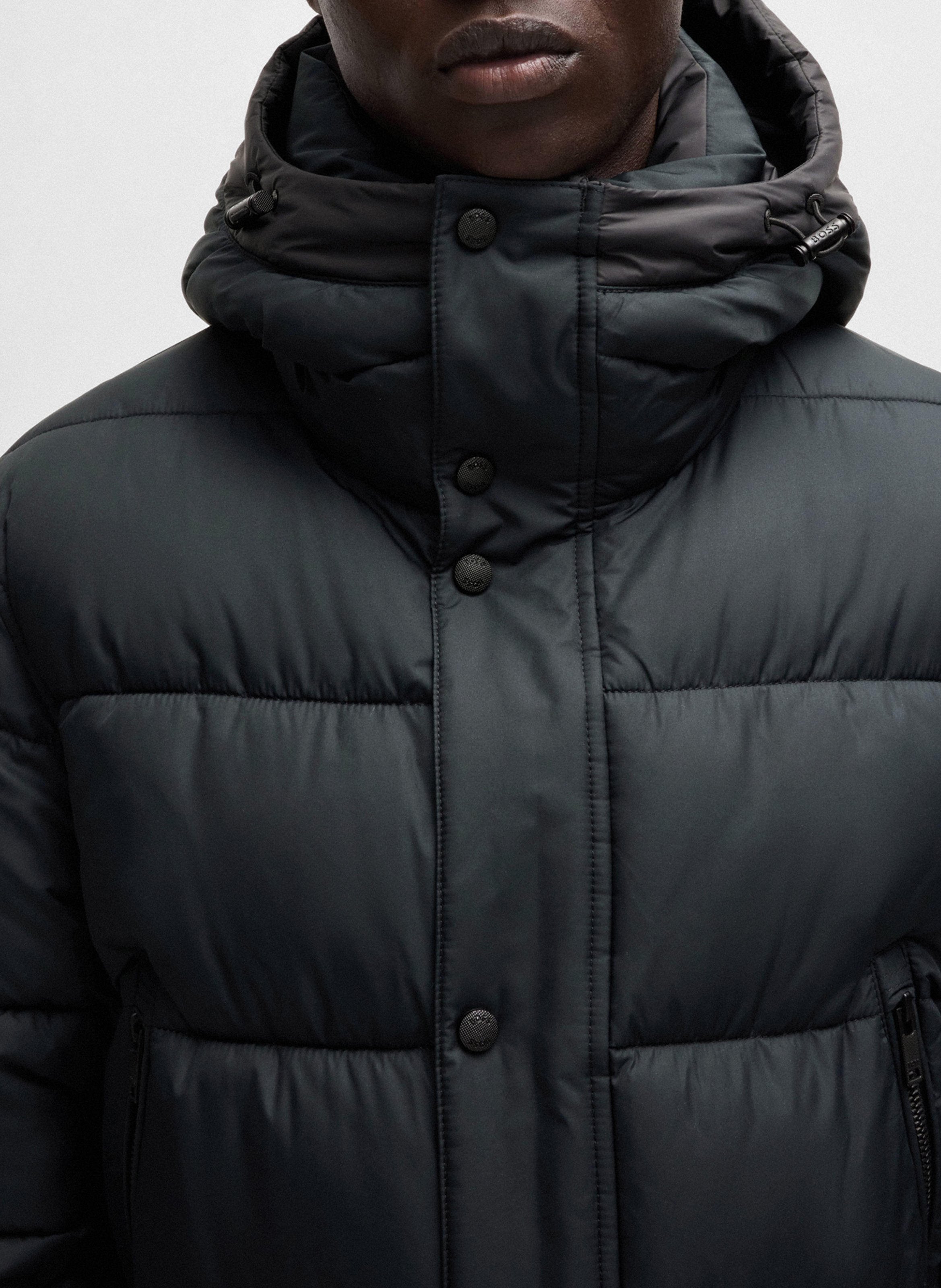 Quilted hooded straight fit puffer jacket BOSS Black