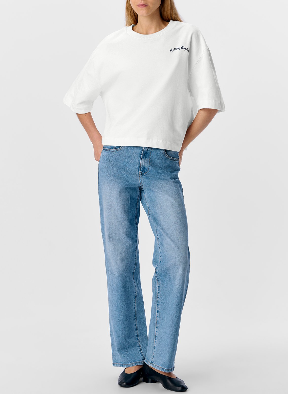 Oversized cotton blend t-shirt OBJECT Beige