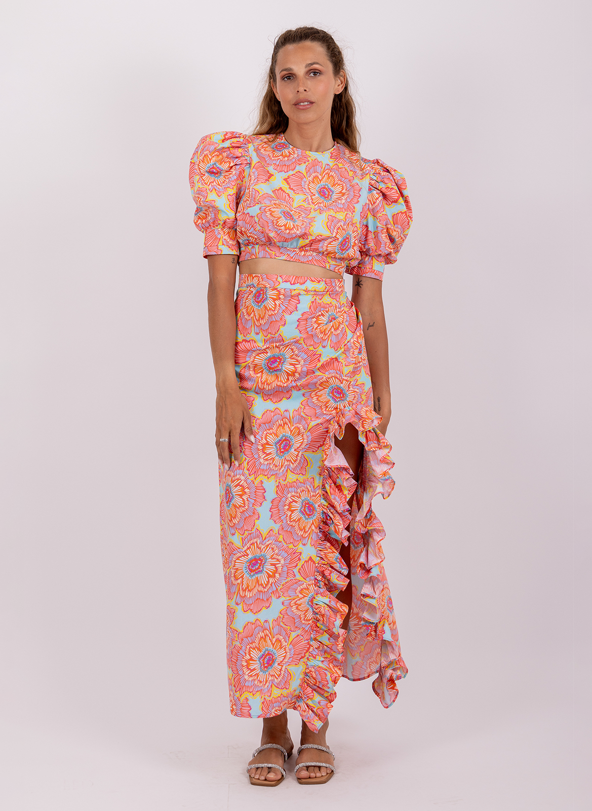 Jupe longue fendue à motifs SUNDRESS Bleu