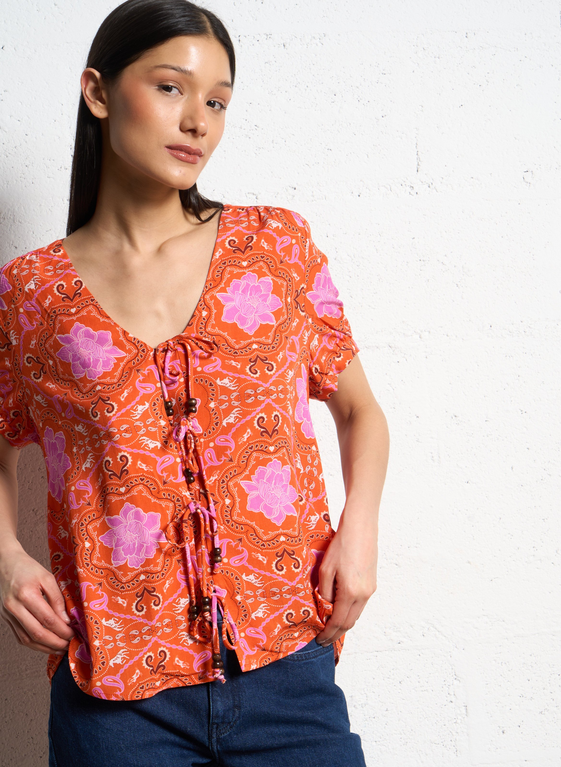 Floral print V-neck top LA PETITE ETOILE Orange