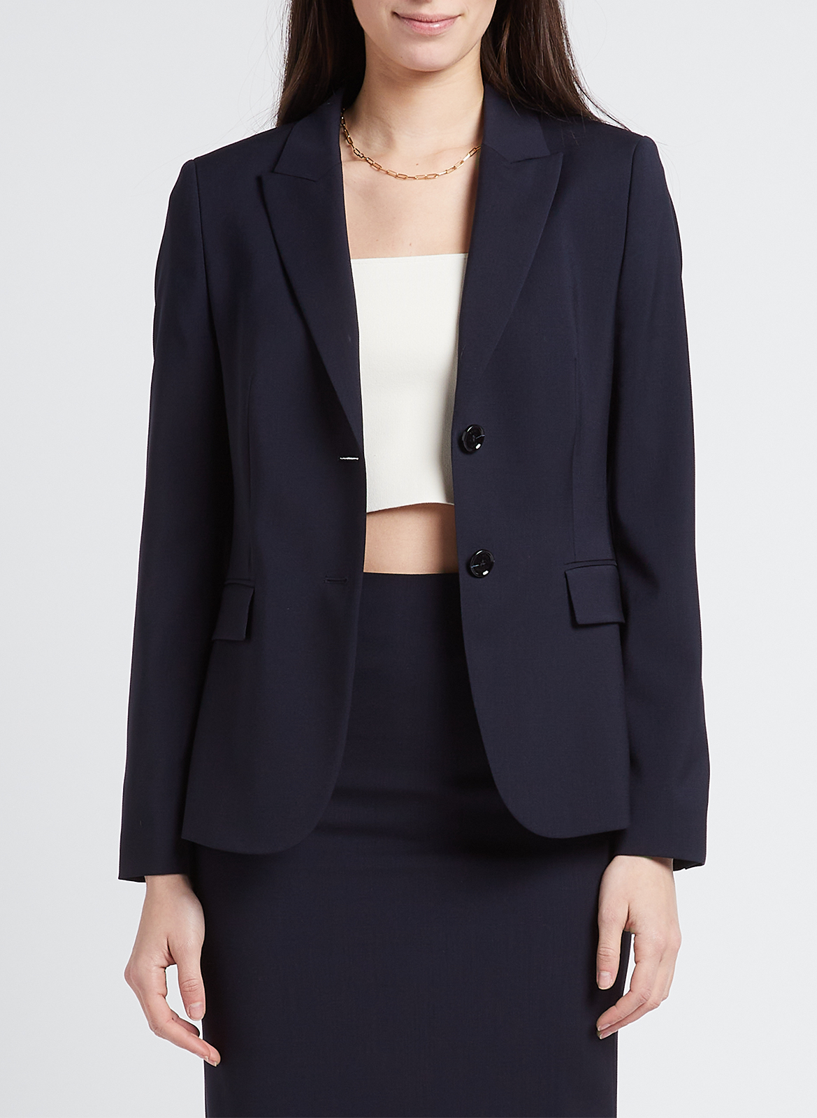Veste tailleur droite en laine BOSS Bleu