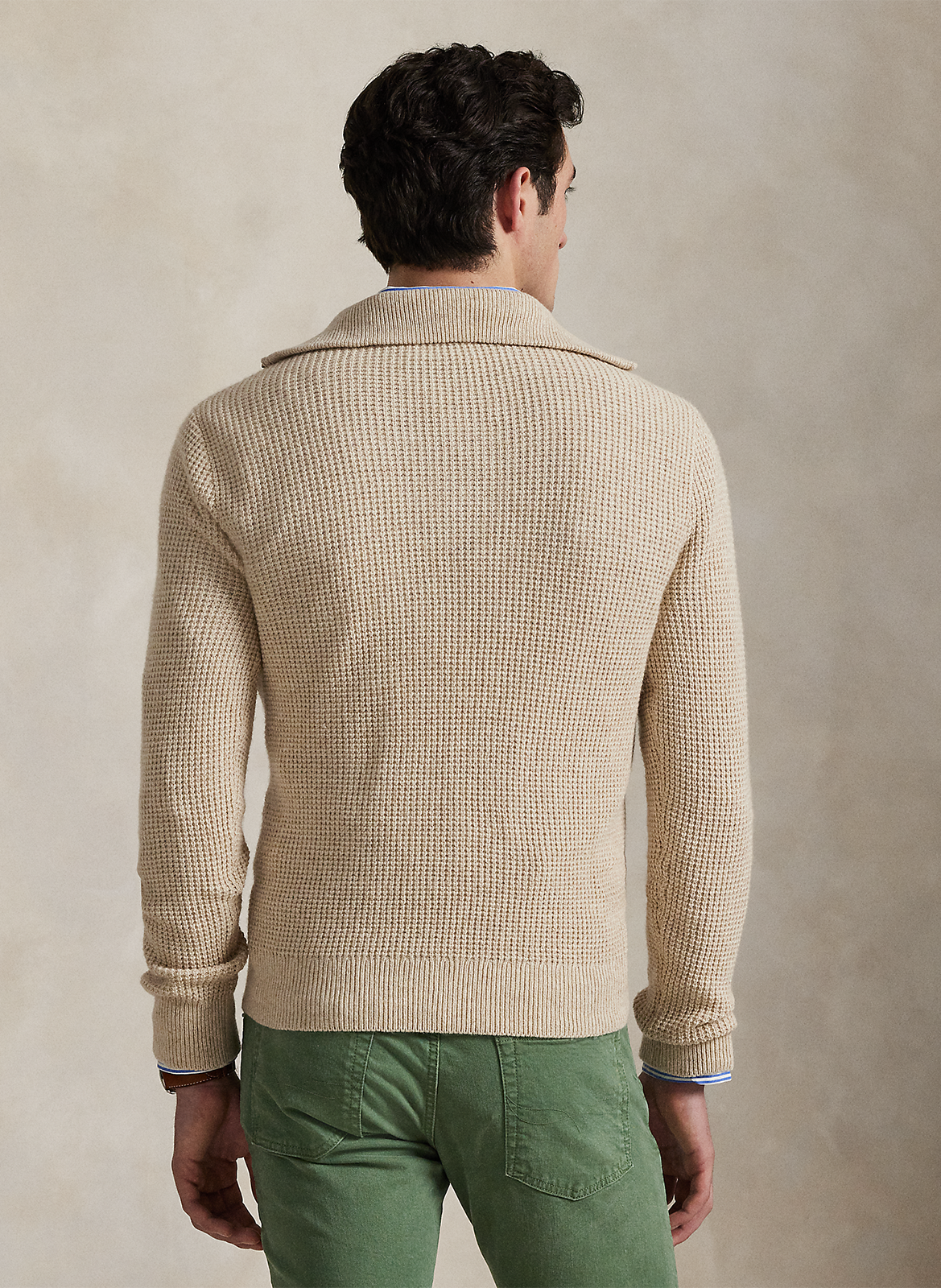 Pull droit col cheminé en laine et coton mélangé POLO RALPH LAUREN Beige